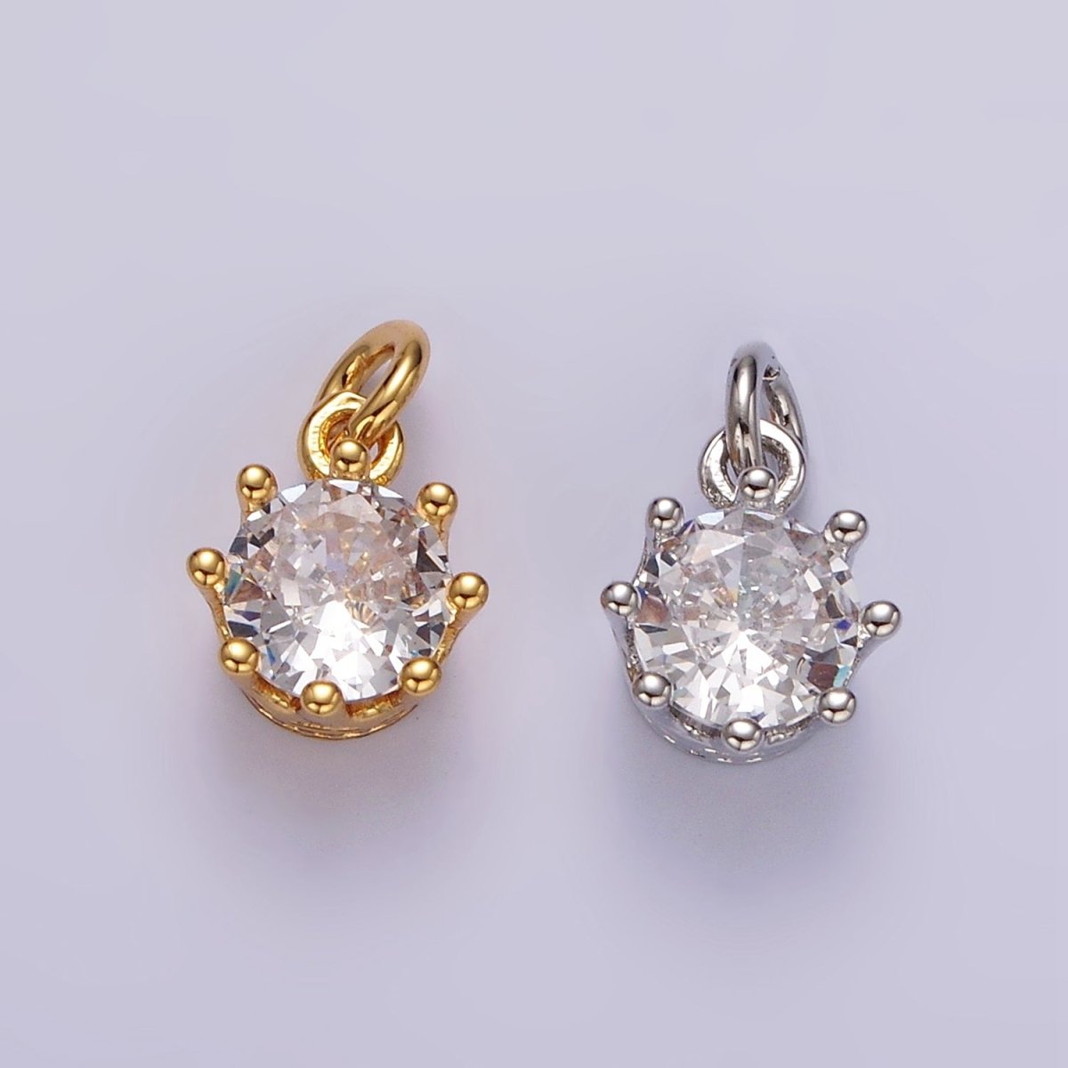 14K Gold Filled Clear CZ Round Dotted Add-On Charm in Gold & Silver | AG436 AG437