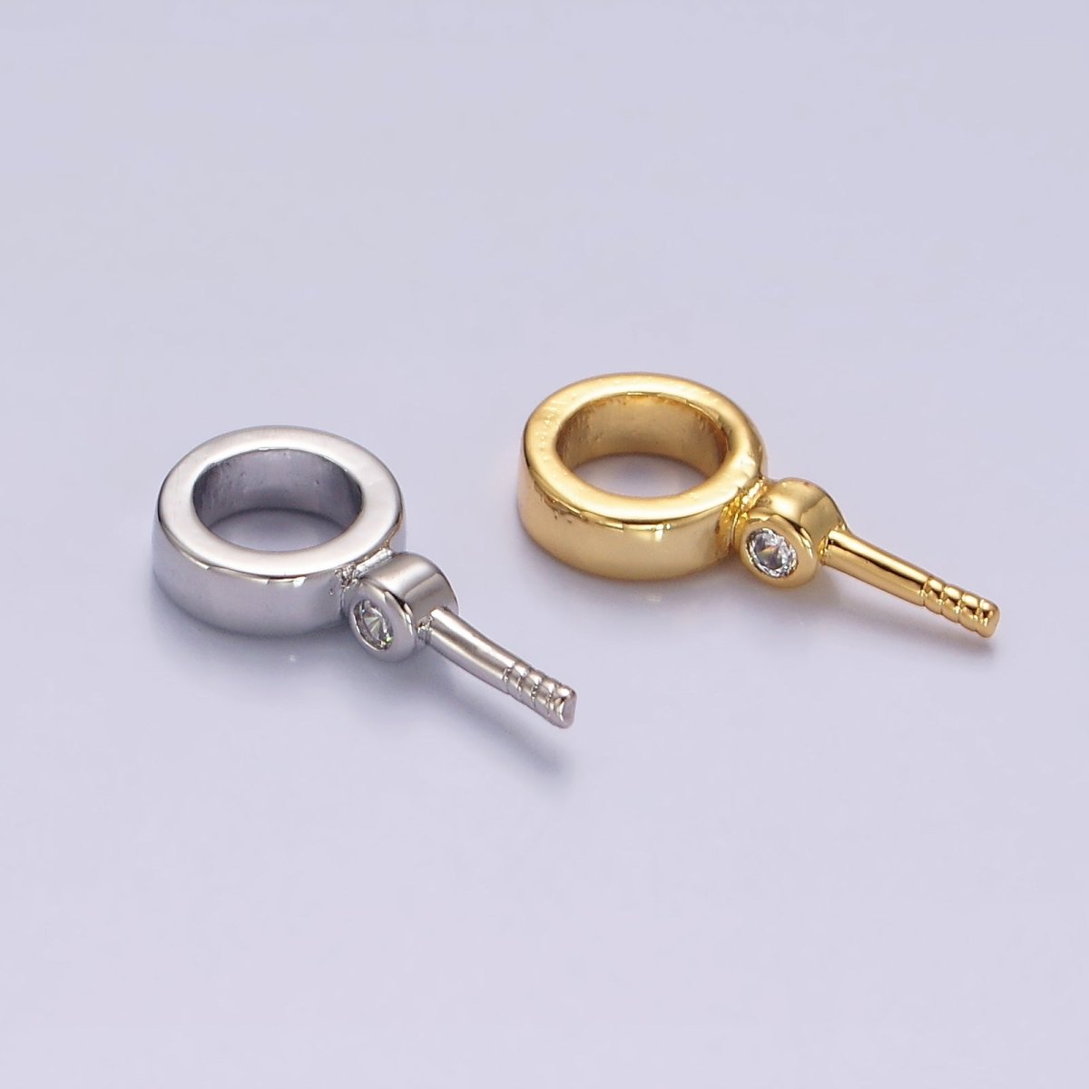 14K Gold Filled Clear CZ Round Drill Charm Holder Jewelry Findings Supply in Gold & Silver | Z-472 Z-473
