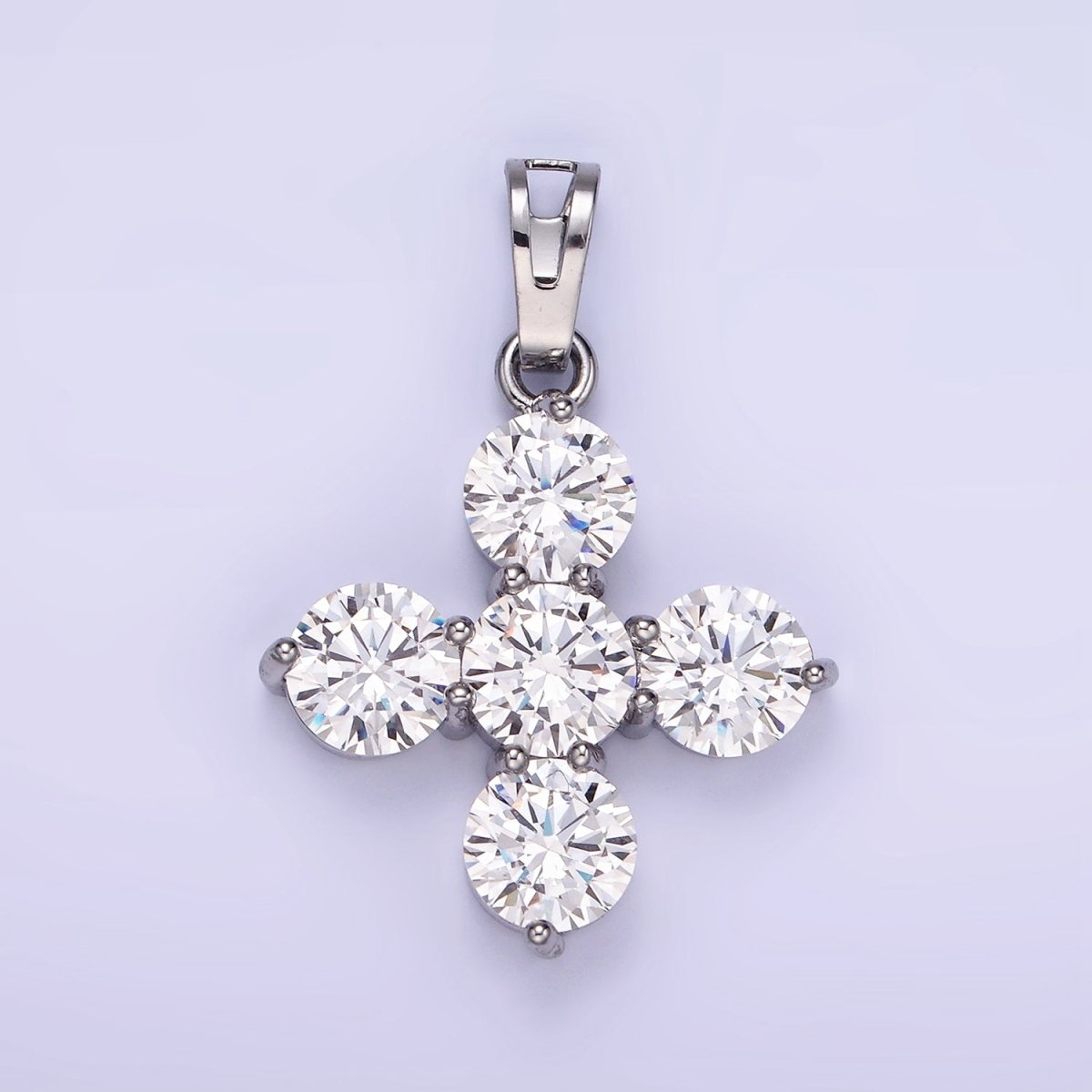 14K Gold Filled Clear CZ Round Lined Square Cross Pendant in Gold & Silver | AH133