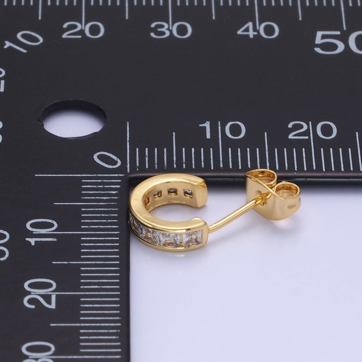 14K Gold Filled Clear CZ Square Lined Cartilage C-Shaped Hoop Earrings | AB1262 - DLUXCA