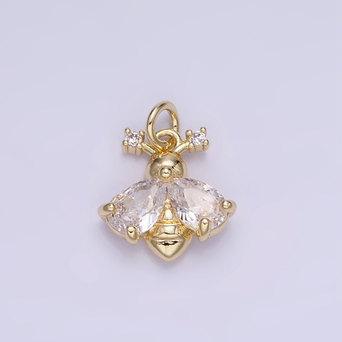 14K Gold Filled CZ Bumble Queen Bee Insect Charm in Gold & Silver | AG731