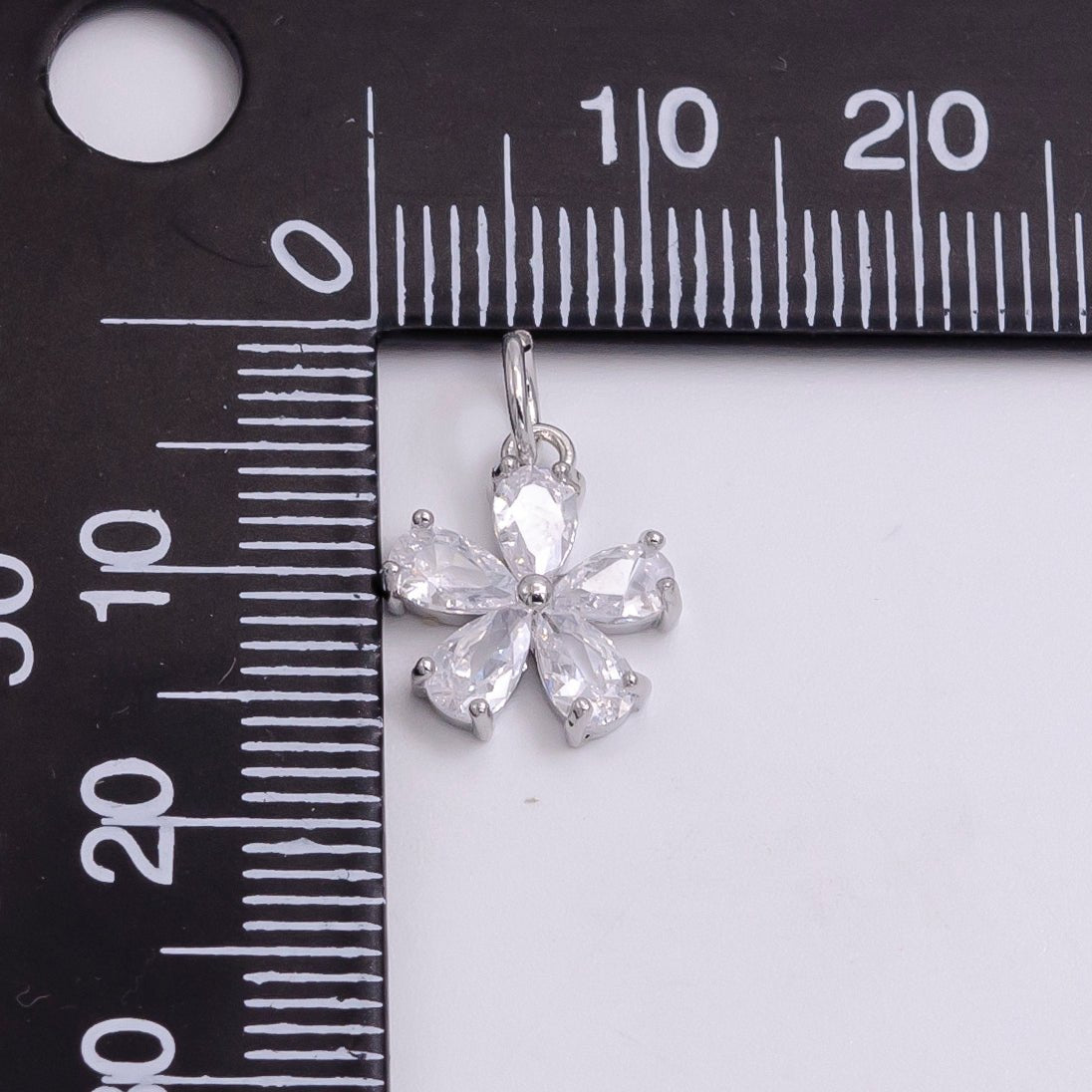 14K Gold Filled Clear CZ Teardrop Flower Nature Charm in Silver & Gold | AG365 AG366
