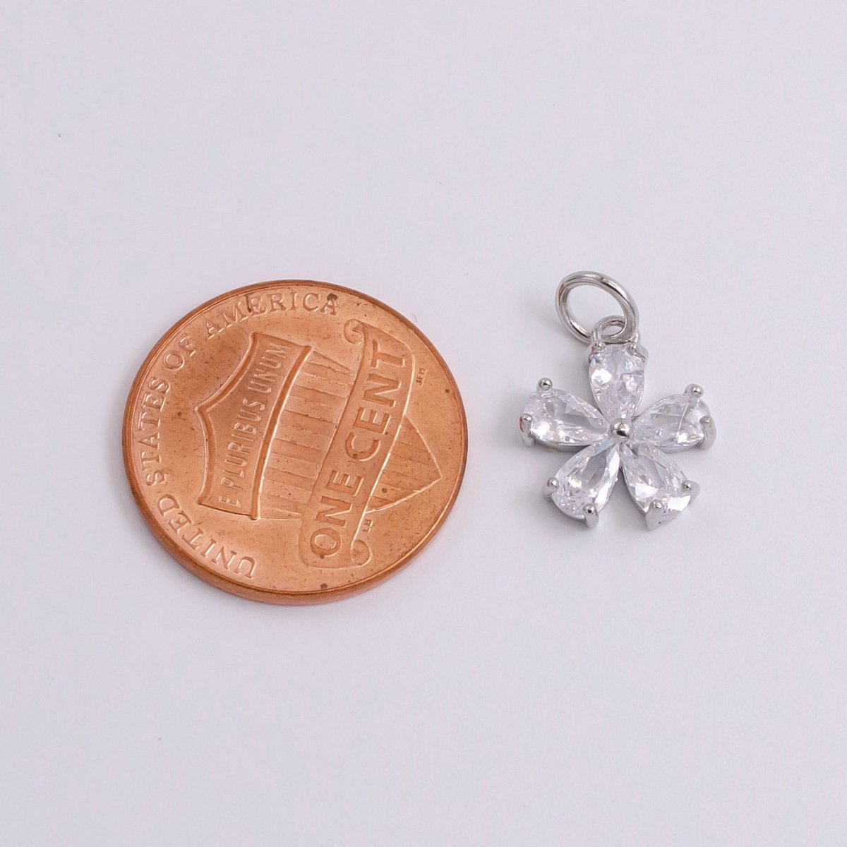 14K Gold Filled Clear CZ Teardrop Flower Nature Charm in Silver & Gold | AG365 AG366