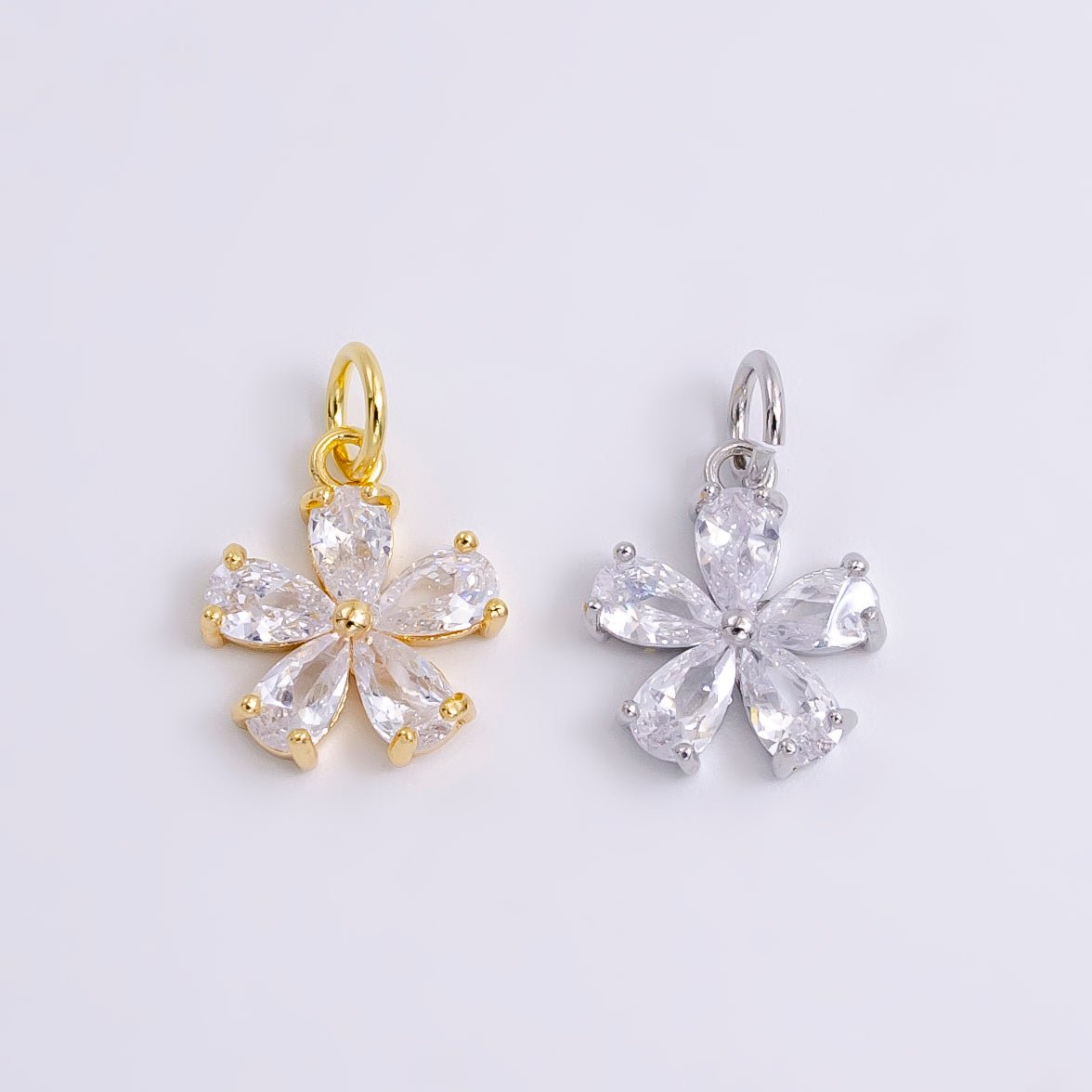 14K Gold Filled Clear CZ Teardrop Flower Nature Charm in Silver & Gold | AG365 AG366