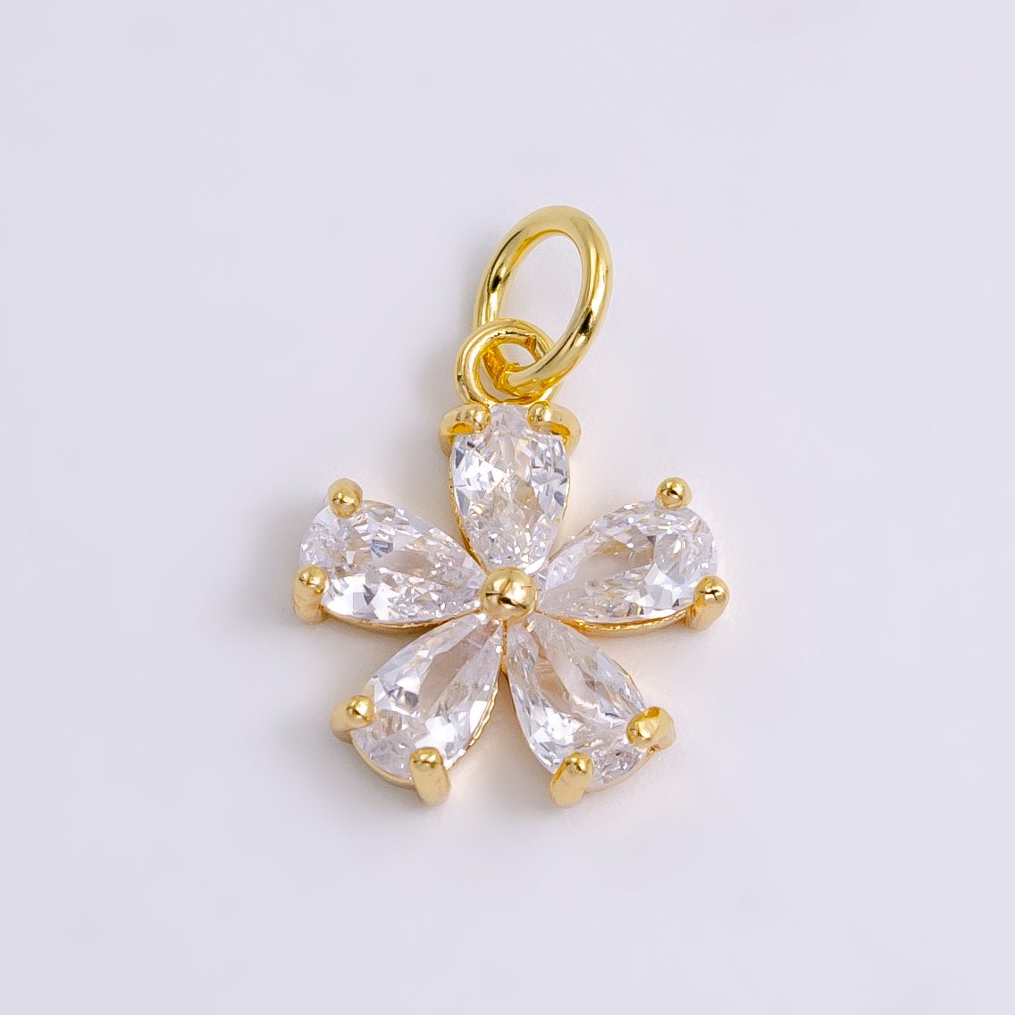 14K Gold Filled Clear CZ Teardrop Flower Nature Charm in Silver & Gold | AG365 AG366