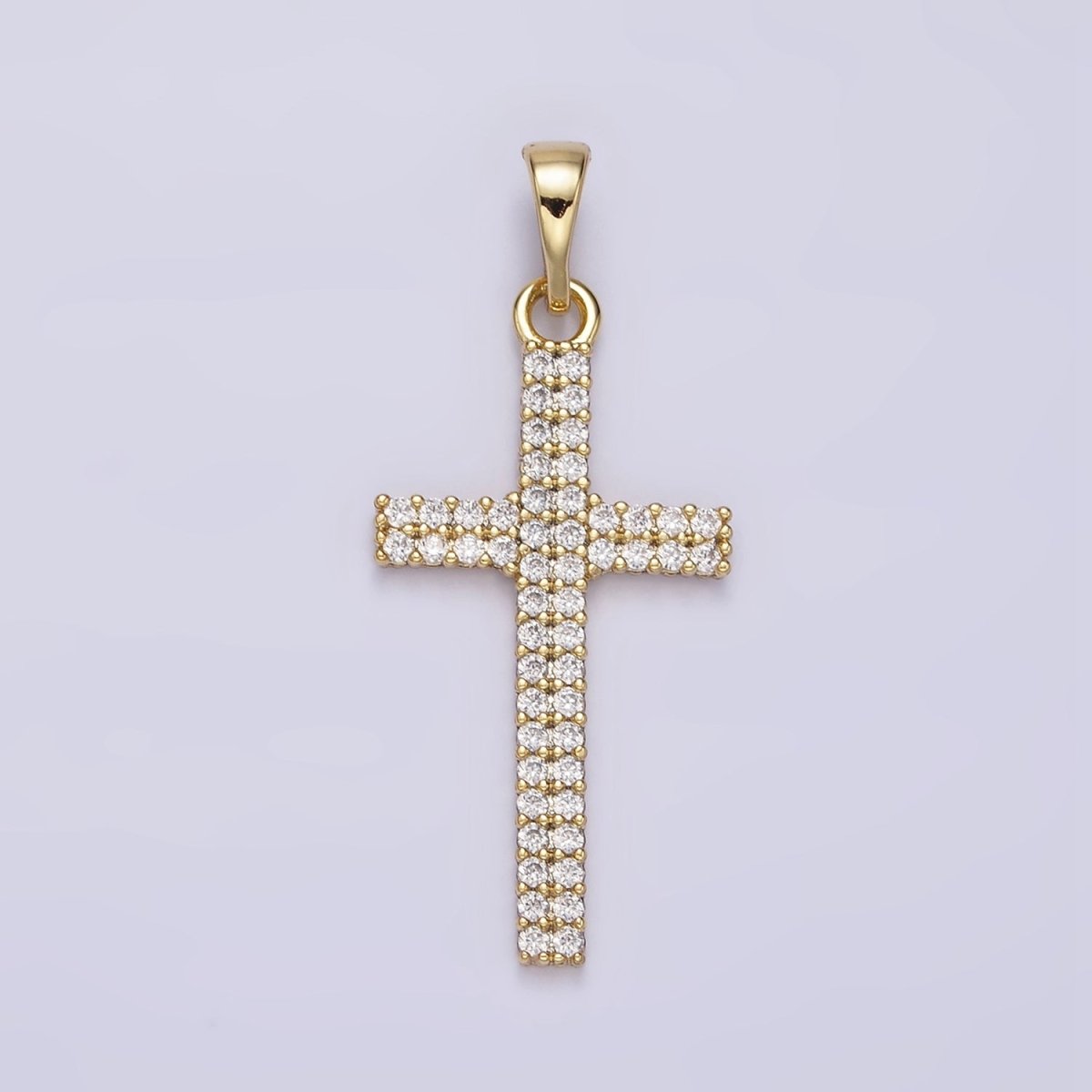 14K Gold Filled Clear Double Band CZ Micro Paved Religious Latin Cross like Friends | AA723 - DLUXCA