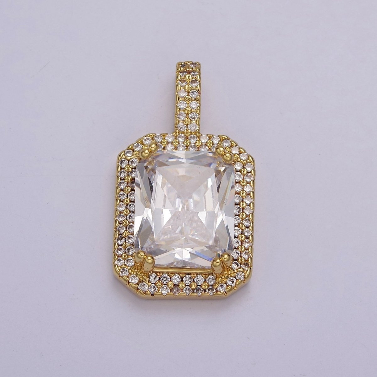 14k Gold Filled Clear Emerald Cut CZ Pendant J-750 - DLUXCA