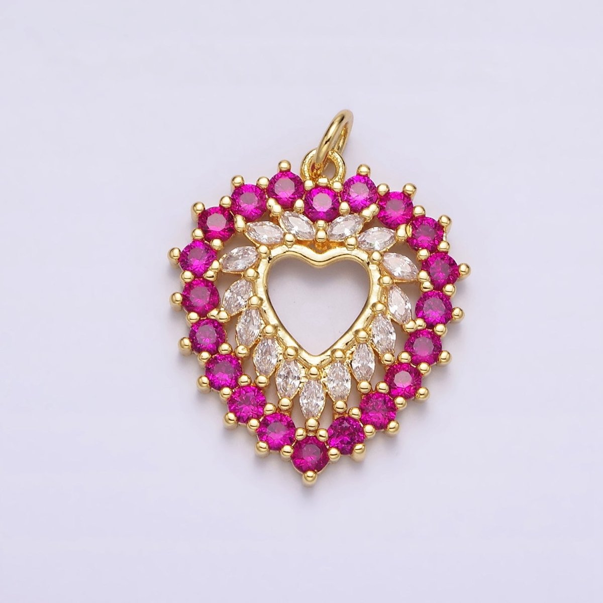 14K Gold Filled Clear, Fuchsia, Green Marquise Open Heart Charm | N988 - N989