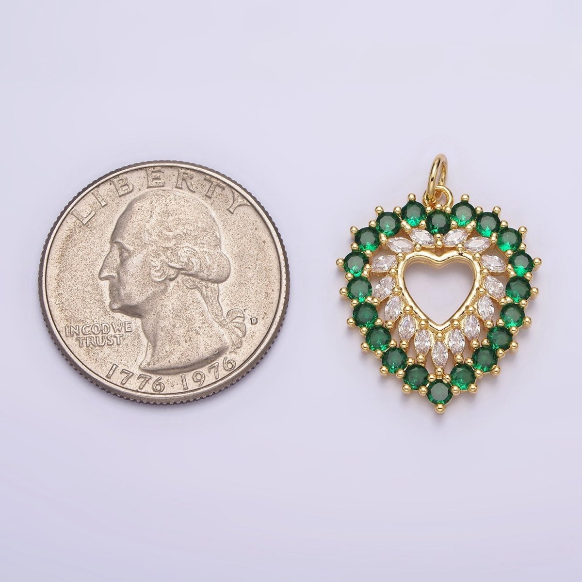 14K Gold Filled Clear, Fuchsia, Green Marquise Open Heart Charm | N988 - N989