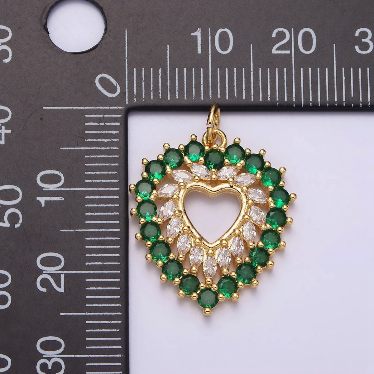 14K Gold Filled Clear, Fuchsia, Green Marquise Open Heart Charm | N988 - N989