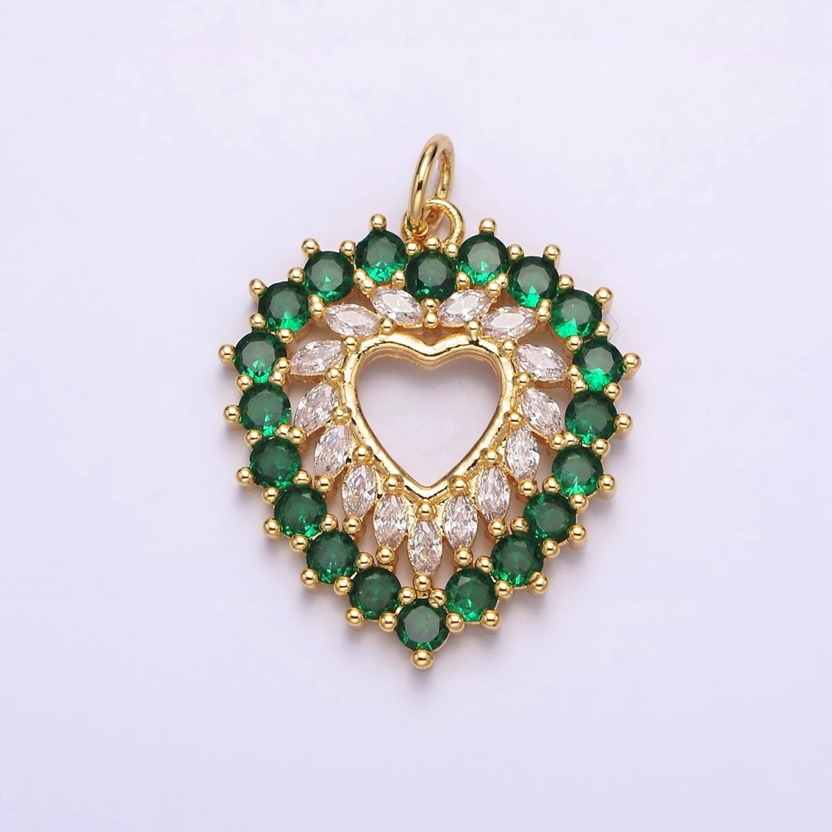 14K Gold Filled Clear, Fuchsia, Green Marquise Open Heart Charm | N988 - N989