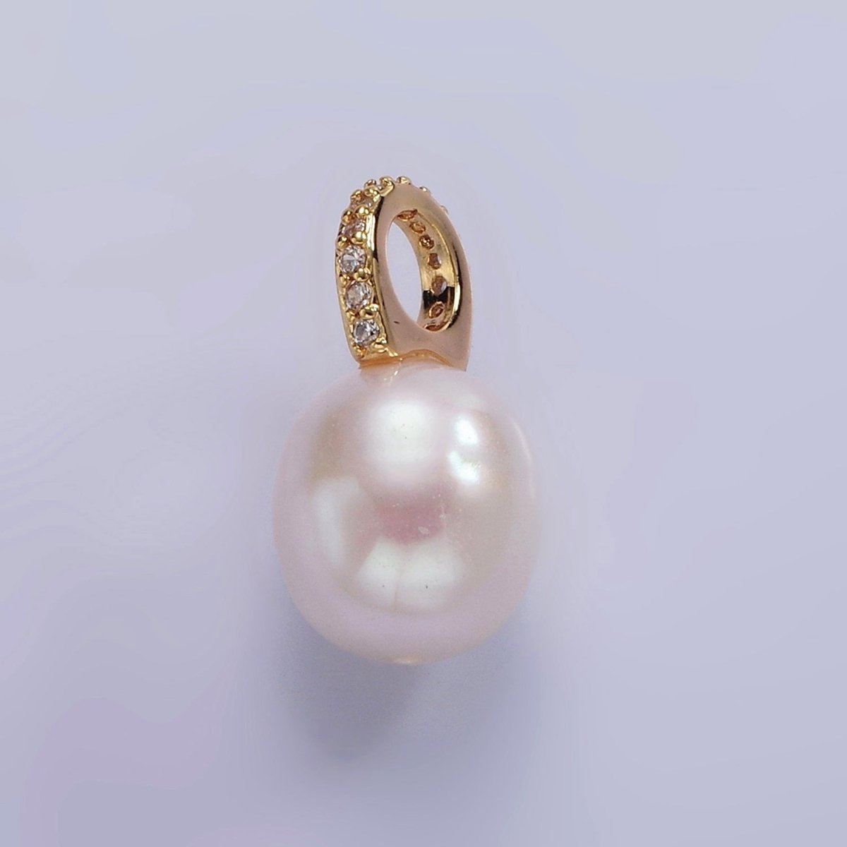 14K Gold Filled Clear, Fuchsia, Green Micro Paved Freshwater Pearl Drop Personalized Earring Charm | P1629 - P1631