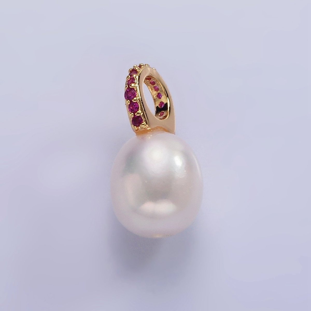 14K Gold Filled Clear, Fuchsia, Green Micro Paved Freshwater Pearl Drop Personalized Earring Charm | P1629 - P1631