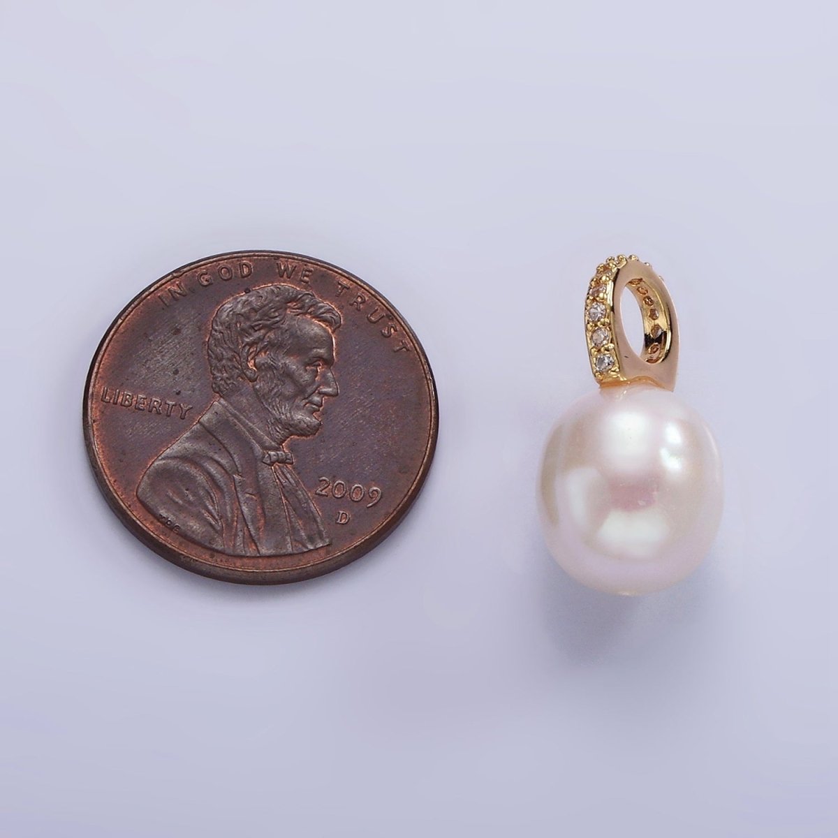 14K Gold Filled Clear, Fuchsia, Green Micro Paved Freshwater Pearl Drop Personalized Earring Charm | P1629 - P1631