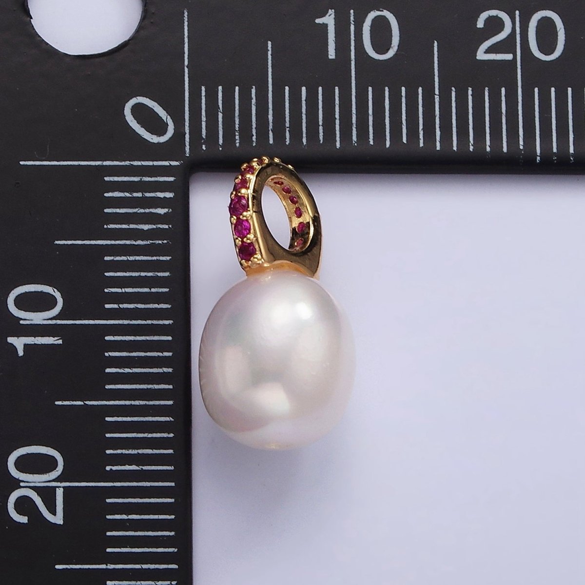 14K Gold Filled Clear, Fuchsia, Green Micro Paved Freshwater Pearl Drop Personalized Earring Charm | P1629 - P1631