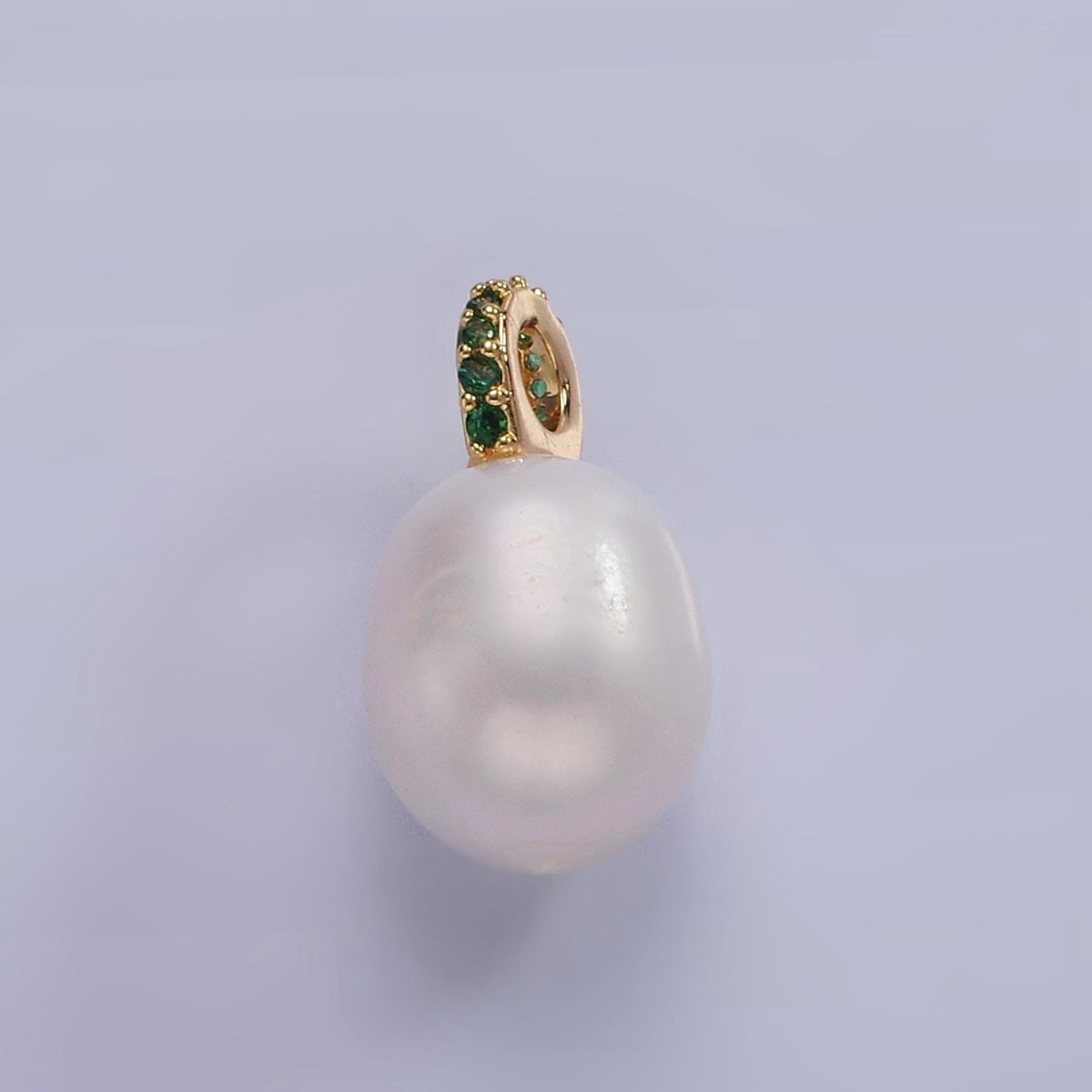 14K Gold Filled Clear, Fuchsia, Green Micro Paved Freshwater Pearl Drop Personalized Earring Charm | P1629 - P1631