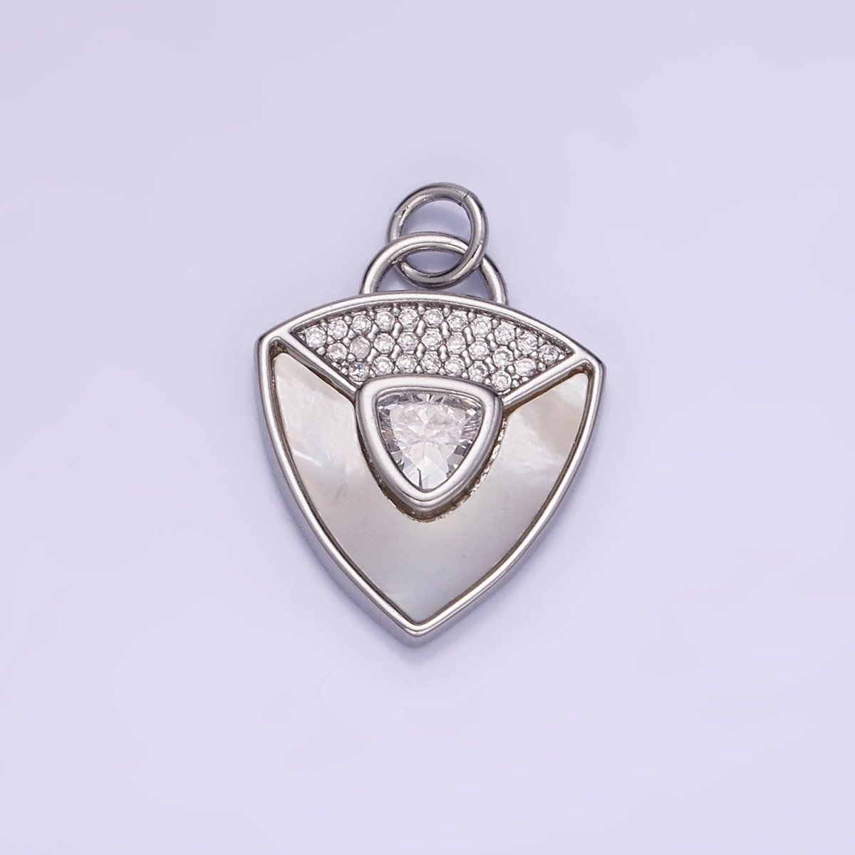 14K Gold Filled Clear, Green CZ Micro Paved Shell Pearl Shield Charm in Gold & Silver | W492 W493