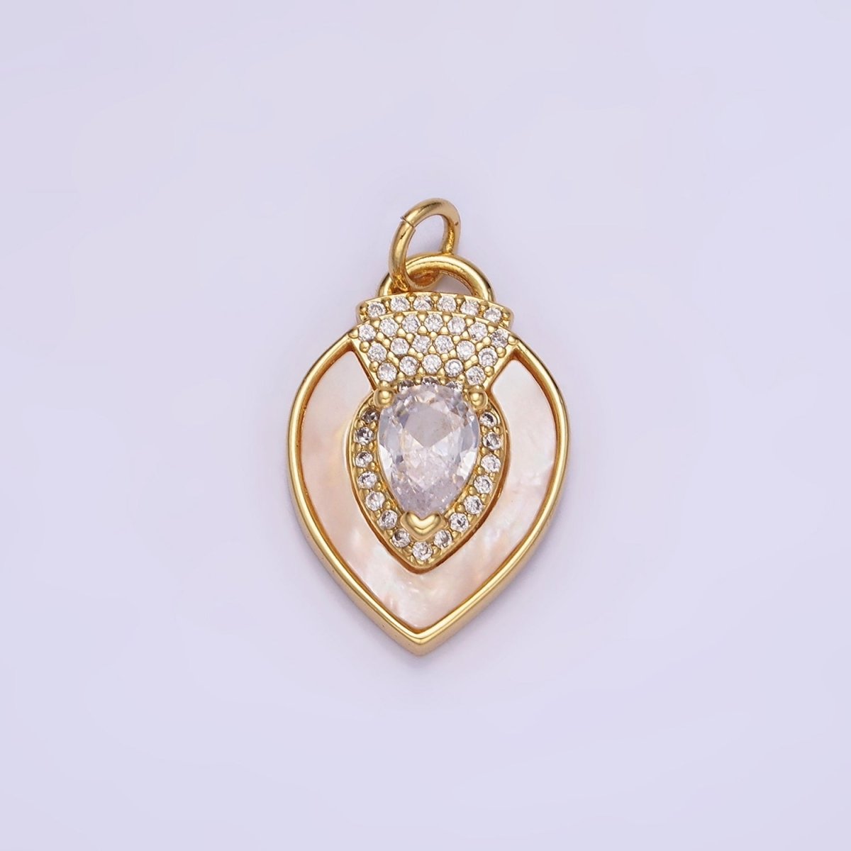 14K Gold Filled Clear, Green CZ Micro Paved Shell Pearl Teardrop Charm in Gold & Silver | W490 W491