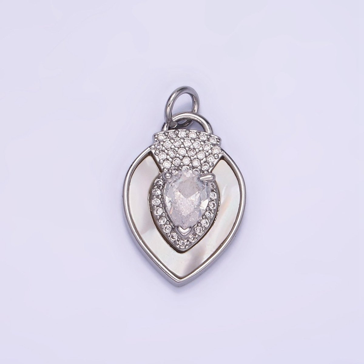 14K Gold Filled Clear, Green CZ Micro Paved Shell Pearl Teardrop Charm in Gold & Silver | W490 W491