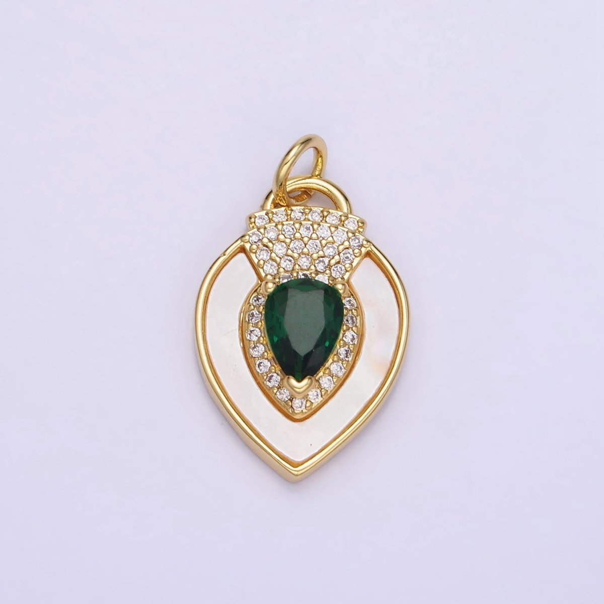 14K Gold Filled Clear, Green CZ Micro Paved Shell Pearl Teardrop Charm in Gold & Silver | W490 W491