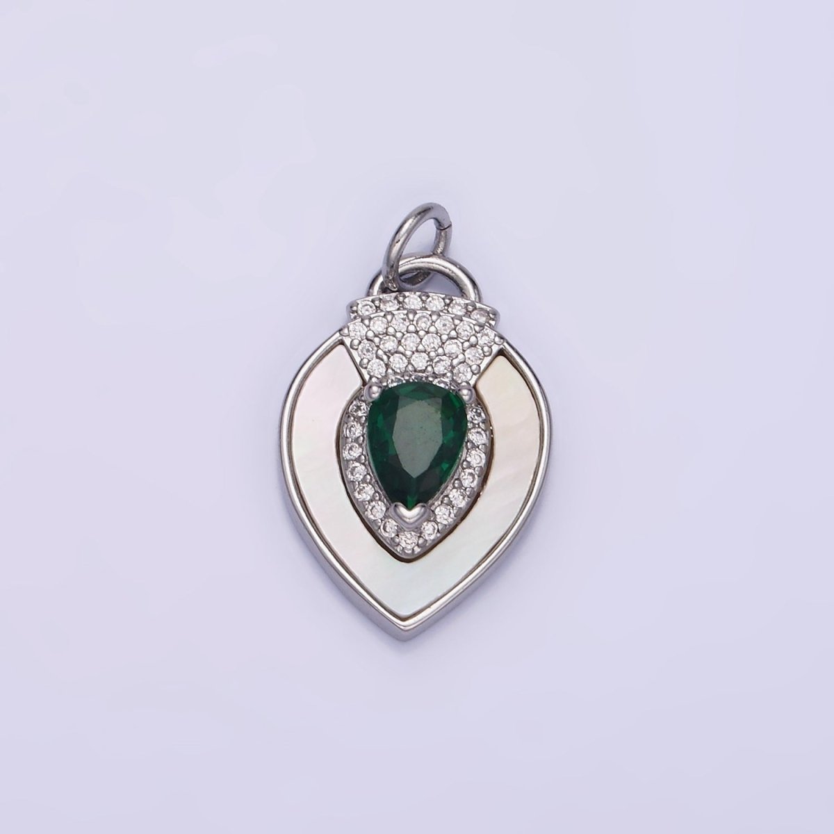 14K Gold Filled Clear, Green CZ Micro Paved Shell Pearl Teardrop Charm in Gold & Silver | W490 W491