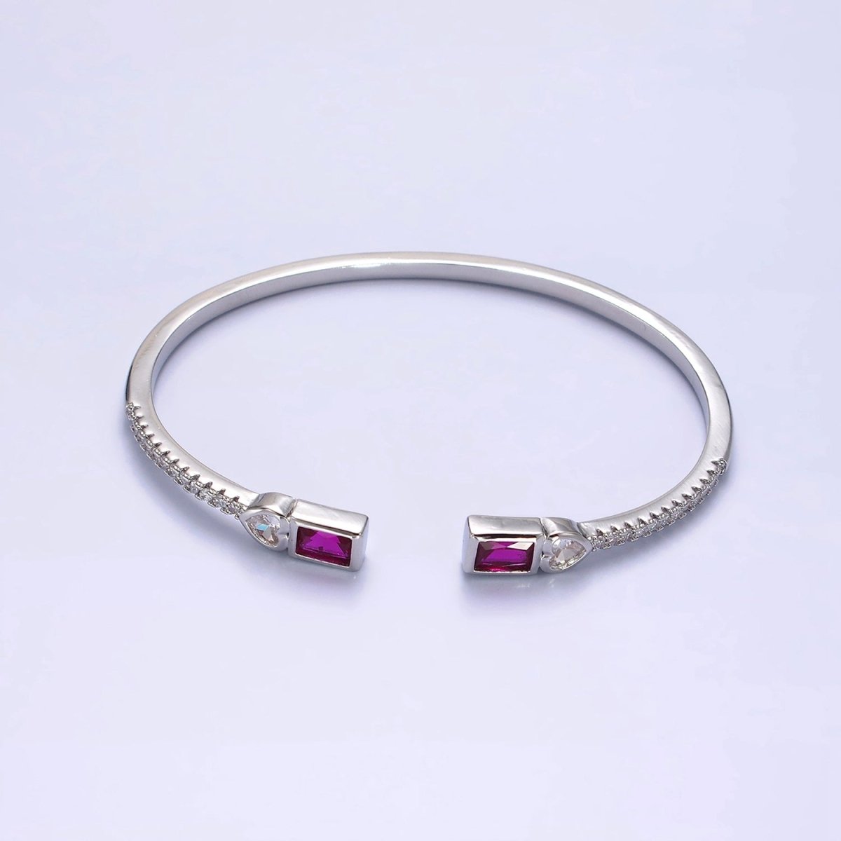 14K Gold Filled Clear, Green, Pink Baguette Heart CZ Micro Paved Cuff Bracelet in Gold & Silver | WA-2124 - WA-2128 Clearance Pricing