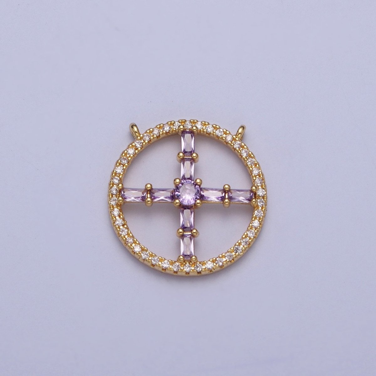 14K Gold Filled Clear, Green, Purple, Pink, Blue, Orange CZ Baguette Open Micro Paved Round Connector | G885 - G890