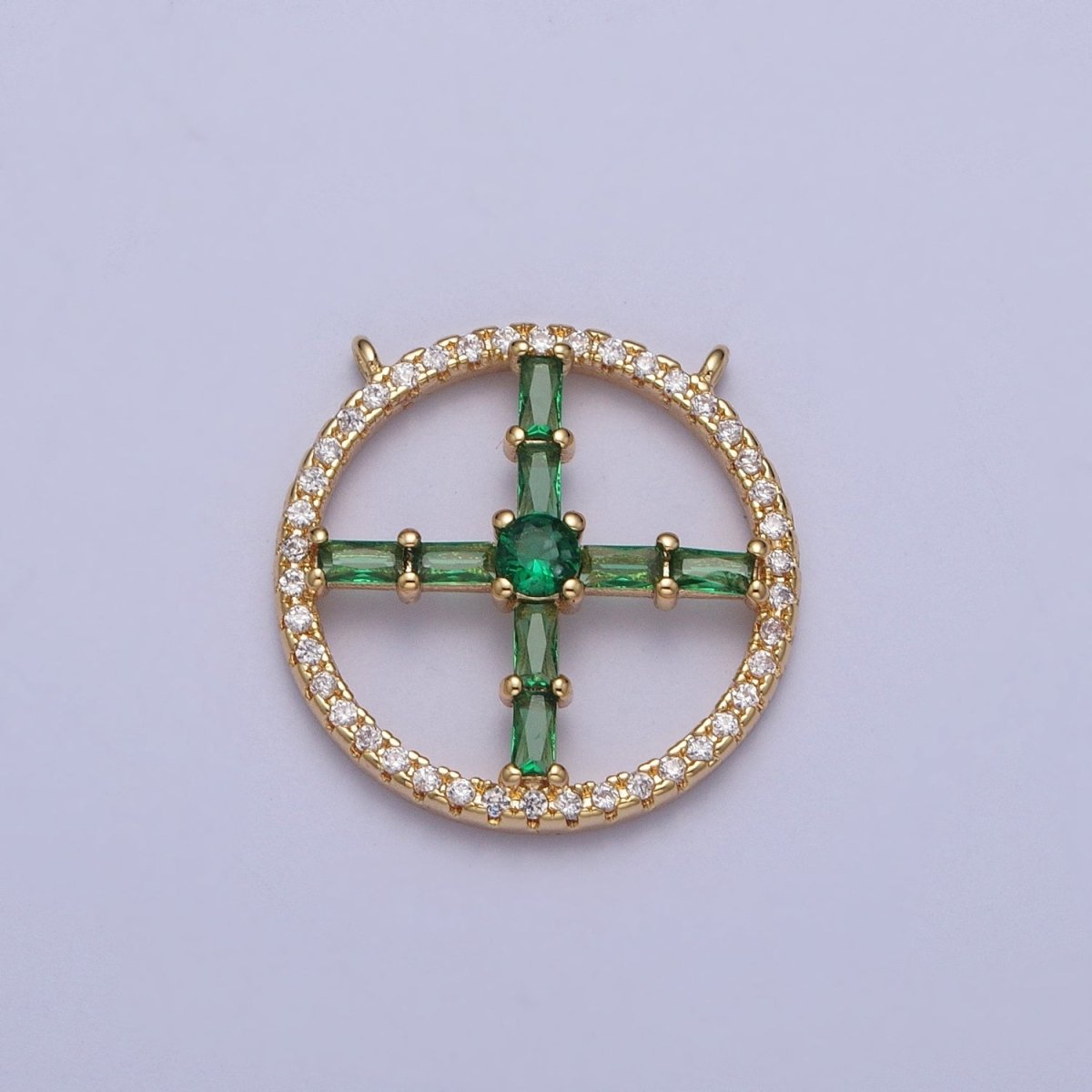 14K Gold Filled Clear, Green, Purple, Pink, Blue, Orange CZ Baguette Open Micro Paved Round Connector | G885 - G890