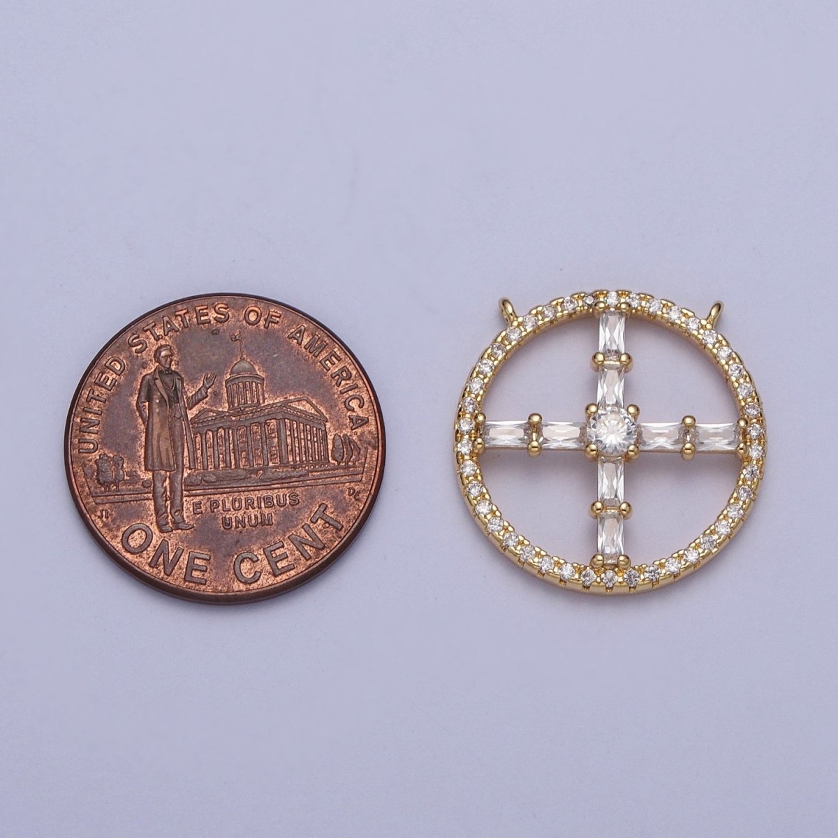 14K Gold Filled Clear, Green, Purple, Pink, Blue, Orange CZ Baguette Open Micro Paved Round Connector | G885 - G890