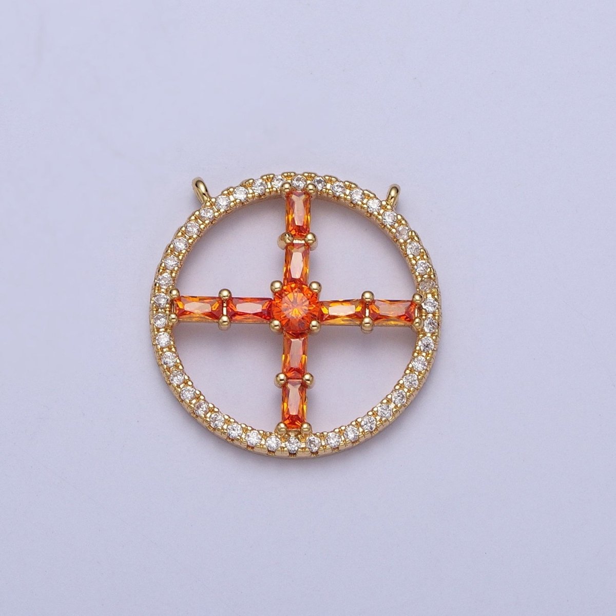 14K Gold Filled Clear, Green, Purple, Pink, Blue, Orange CZ Baguette Open Micro Paved Round Connector | G885 - G890