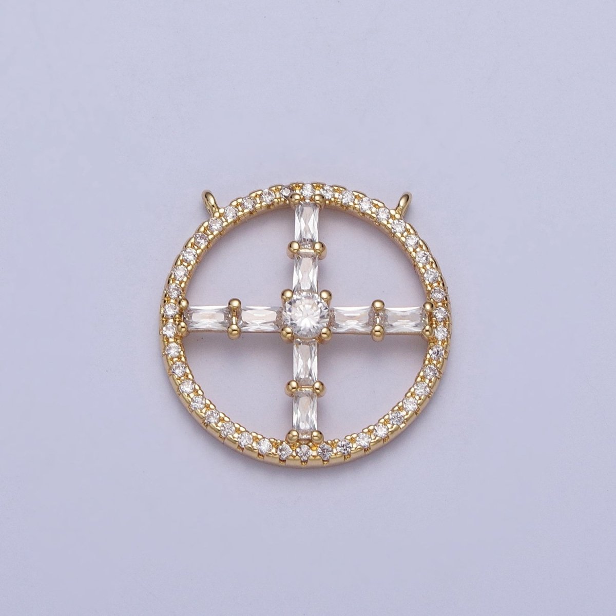 14K Gold Filled Clear, Green, Purple, Pink, Blue, Orange CZ Baguette Open Micro Paved Round Connector | G885 - G890