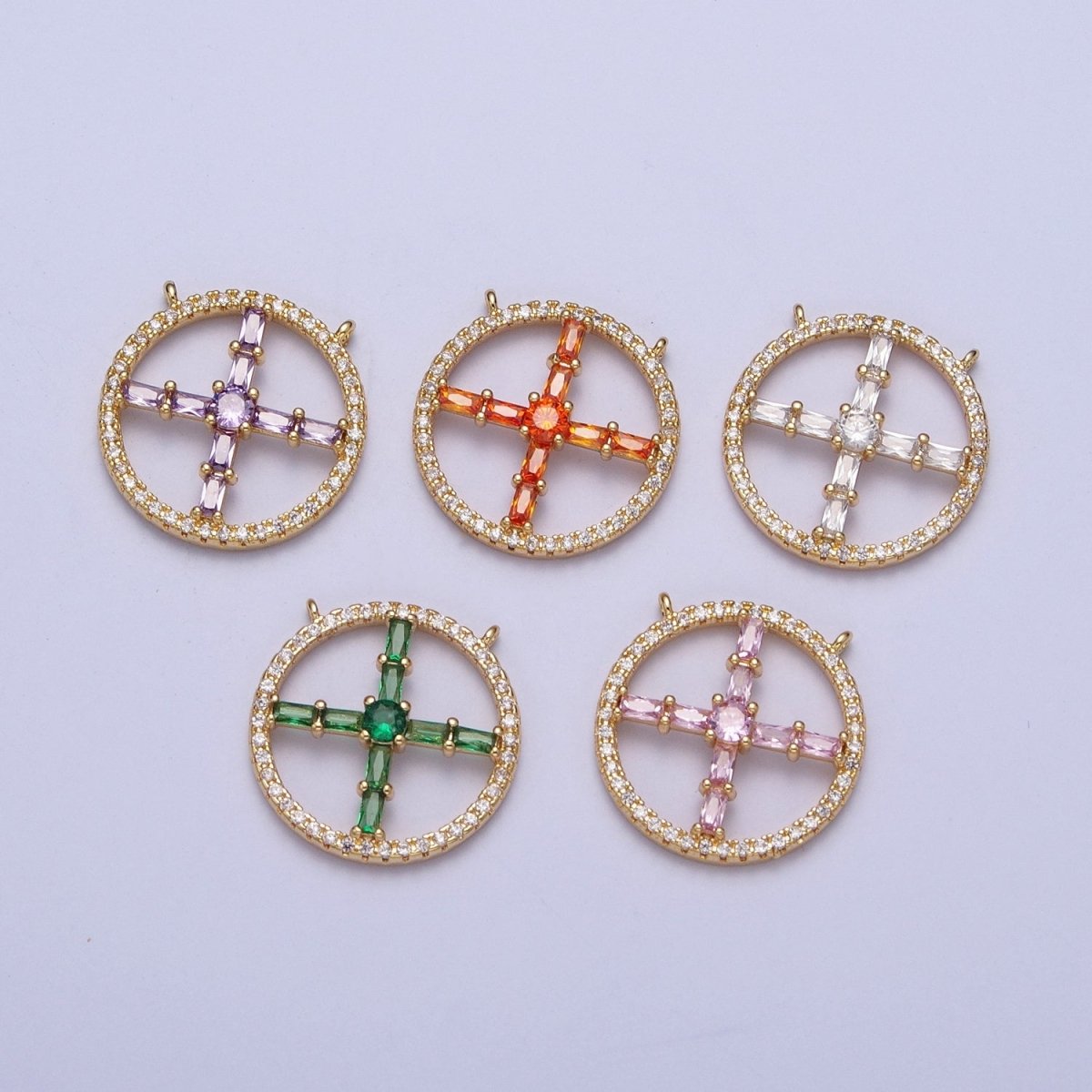 14K Gold Filled Clear, Green, Purple, Pink, Blue, Orange CZ Baguette Open Micro Paved Round Connector | G885 - G890