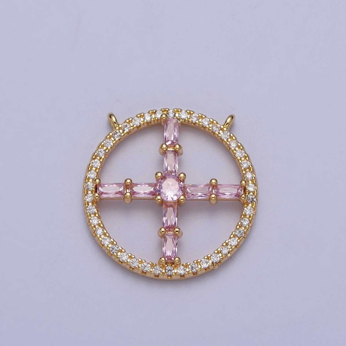 14K Gold Filled Clear, Green, Purple, Pink, Blue, Orange CZ Baguette Open Micro Paved Round Connector | G885 - G890