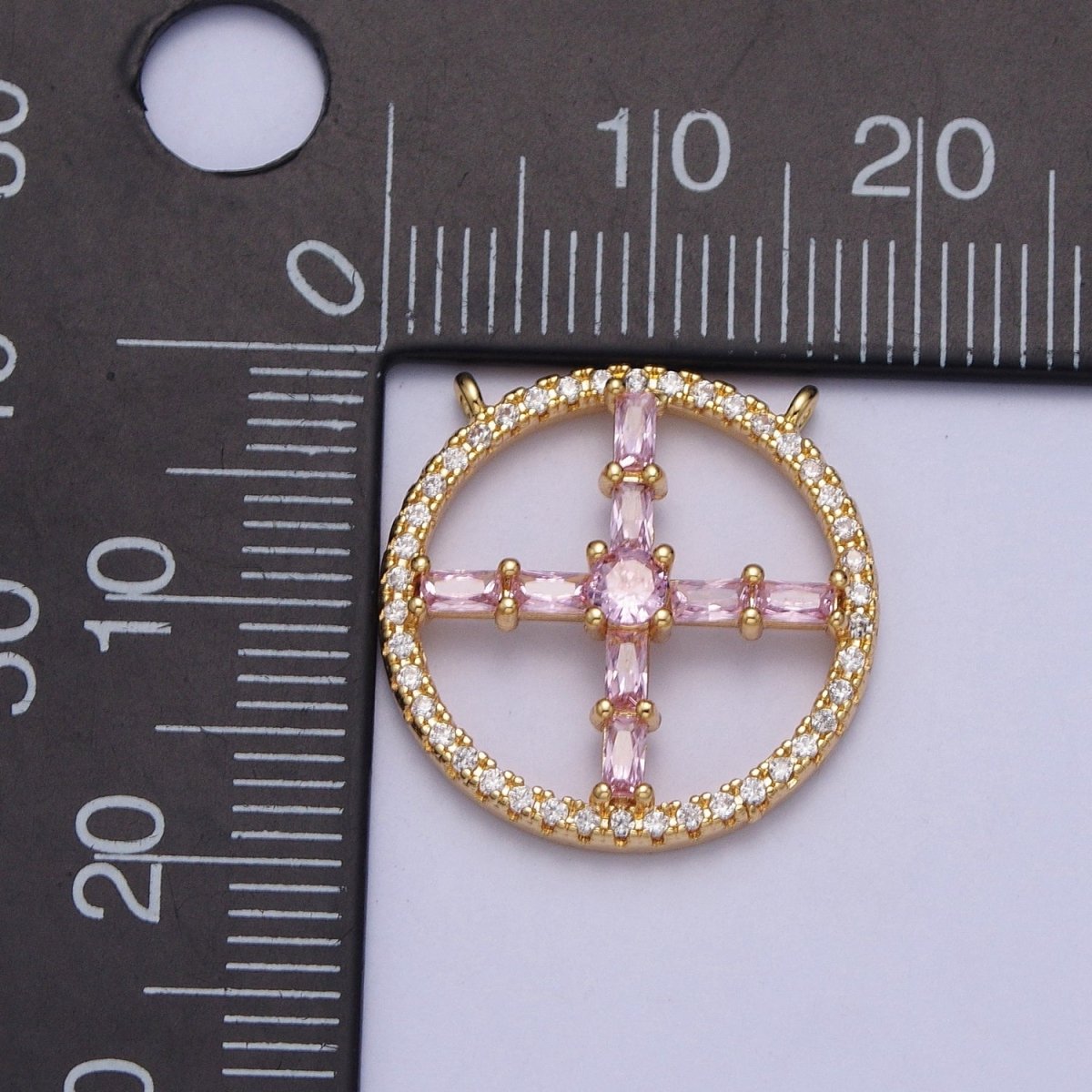 14K Gold Filled Clear, Green, Purple, Pink, Blue, Orange CZ Baguette Open Micro Paved Round Connector | G885 - G890