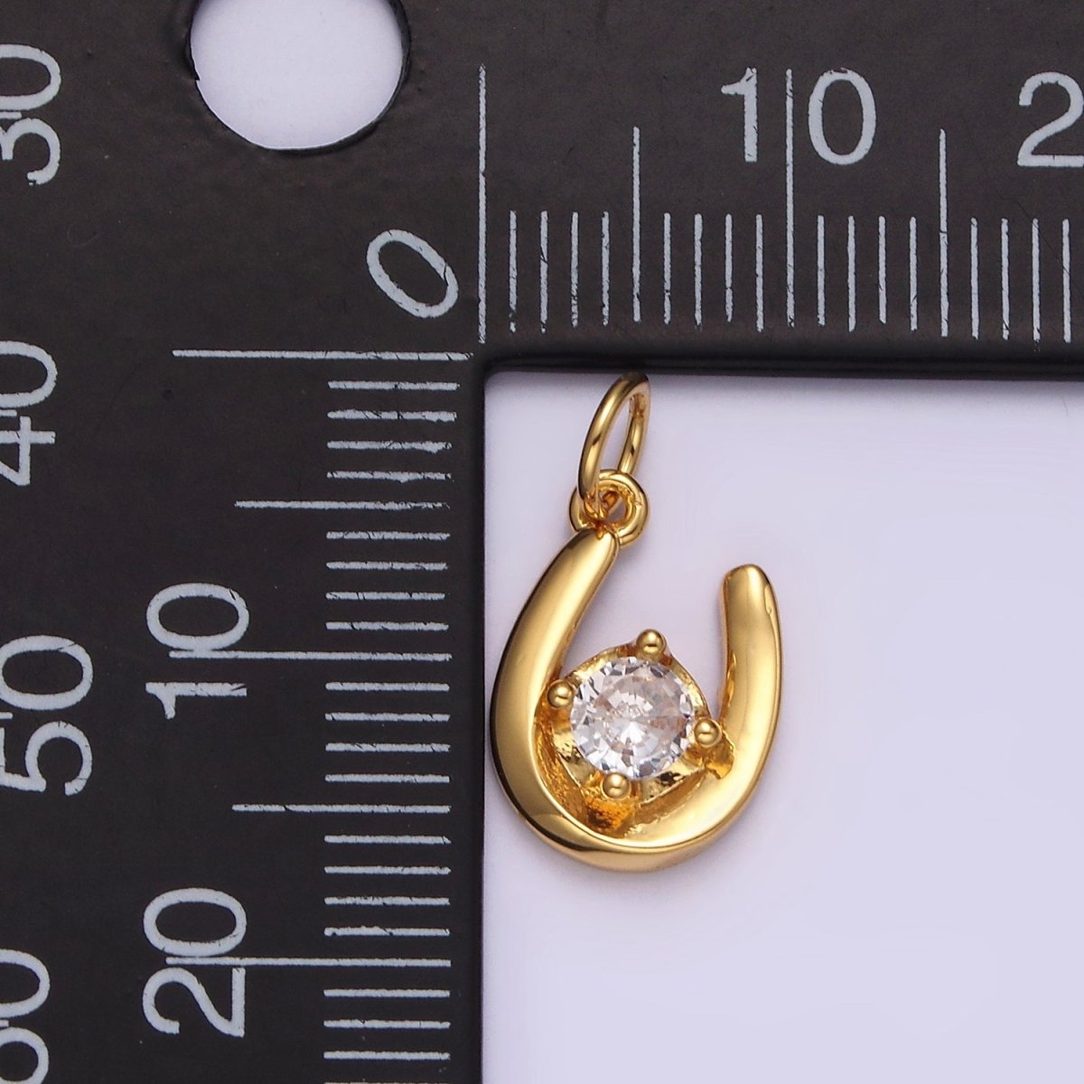 14K Gold Filled Clear, Green, Red CZ Lucky U Horseshoe Charm in Gold & Silver | AC827 - AC832