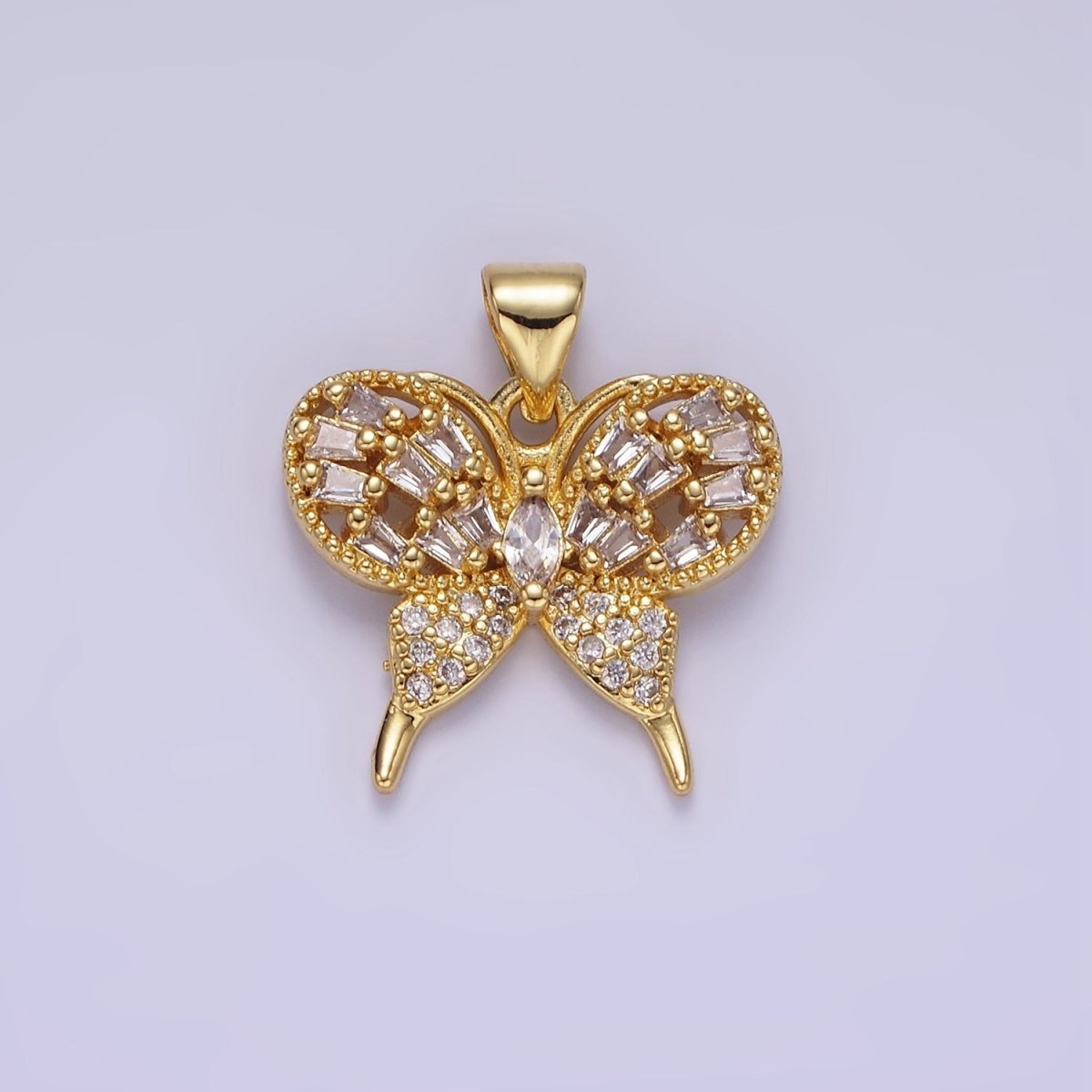 14K Gold Filled Clear Marquise Baguette Micro Paved Butterfly Insect Pendant | AA1146 - DLUXCA