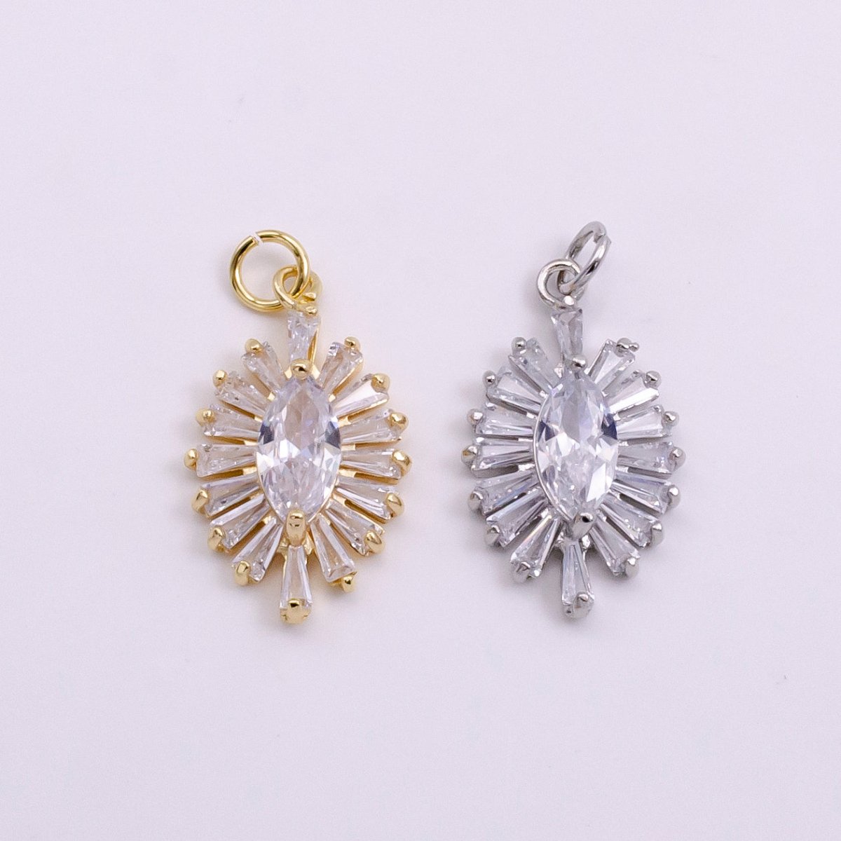 OS 14K Gold Filled Clear Marquise Baguette Ray Charm in Gold & Silver | W479 W480