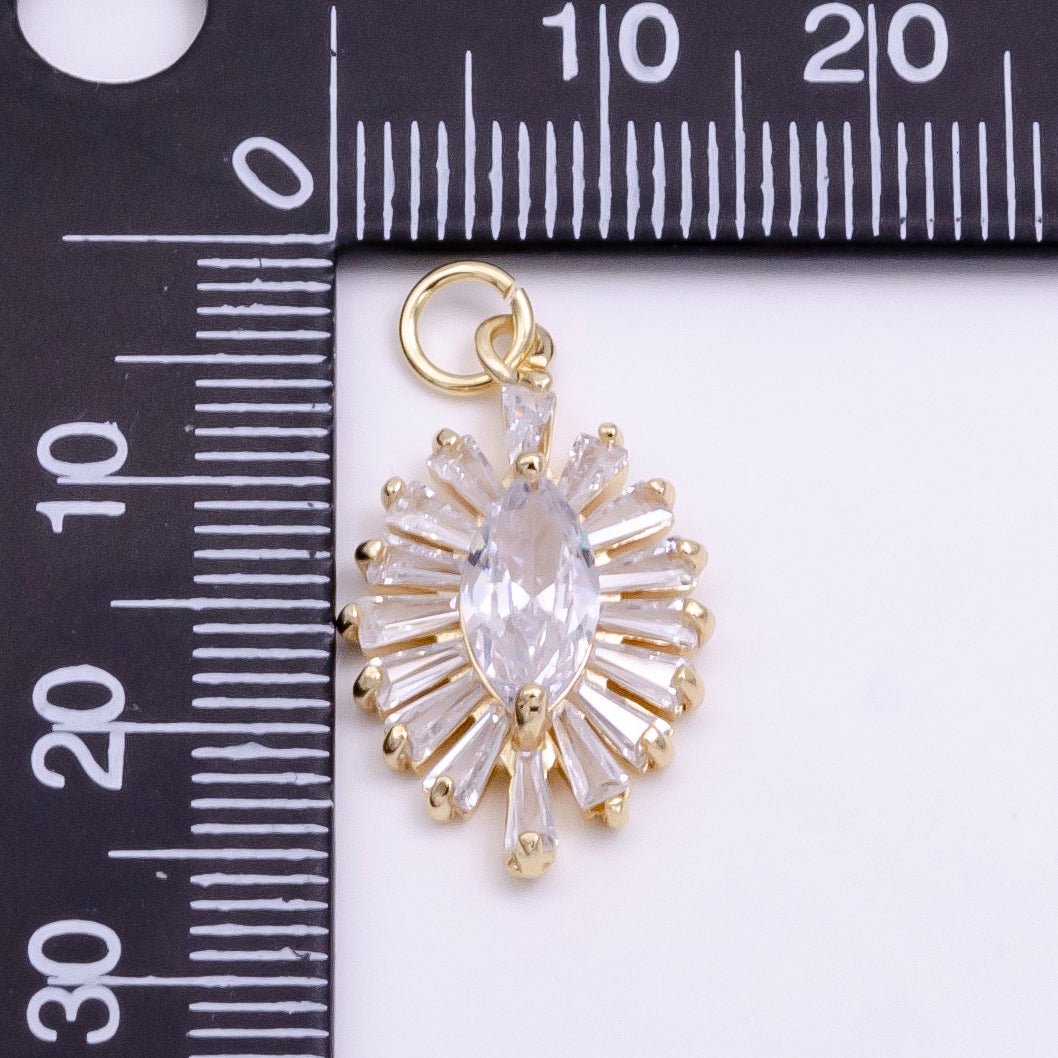 OS 14K Gold Filled Clear Marquise Baguette Ray Charm in Gold & Silver | W479 W480