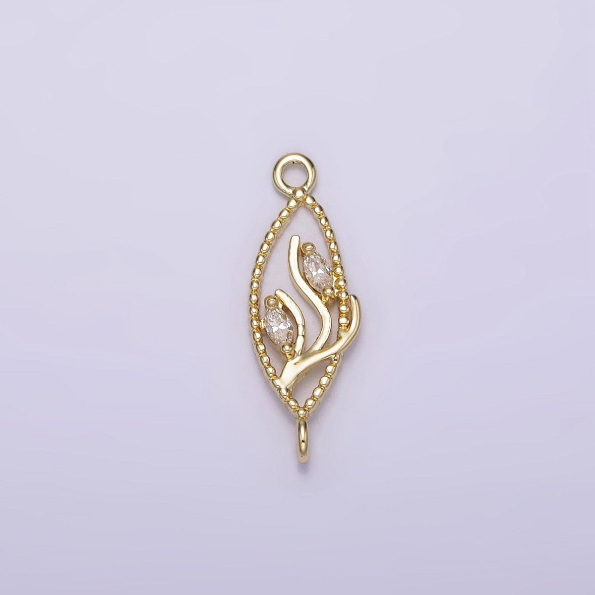14K Gold Filled Clear Marquise CZ Leaf Beaded Open Sphere Connector | G-078 - DLUXCA