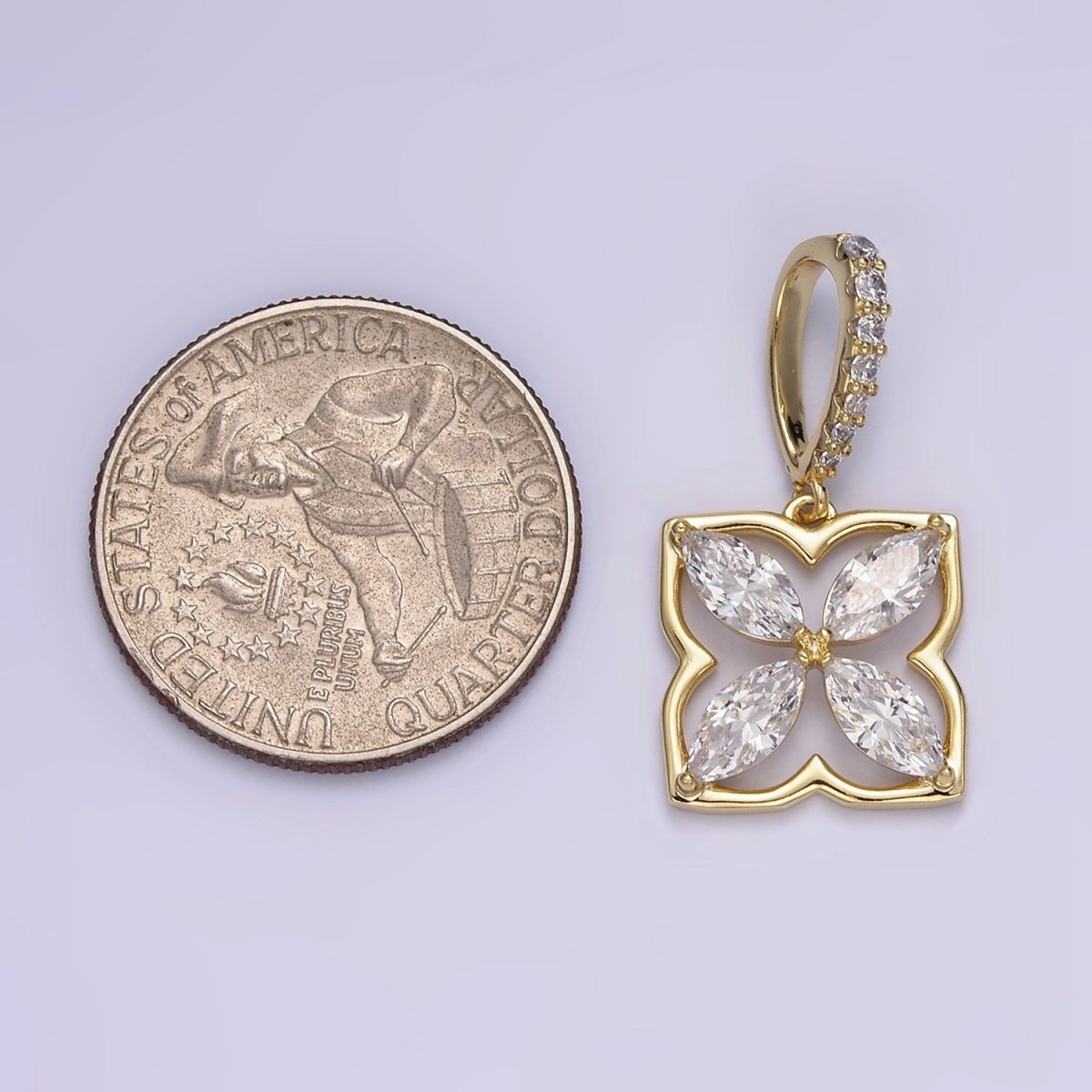 14K Gold Filled Clear Marquise CZ Open Quatrefoil Micro Paved Bail | AA649 - DLUXCA