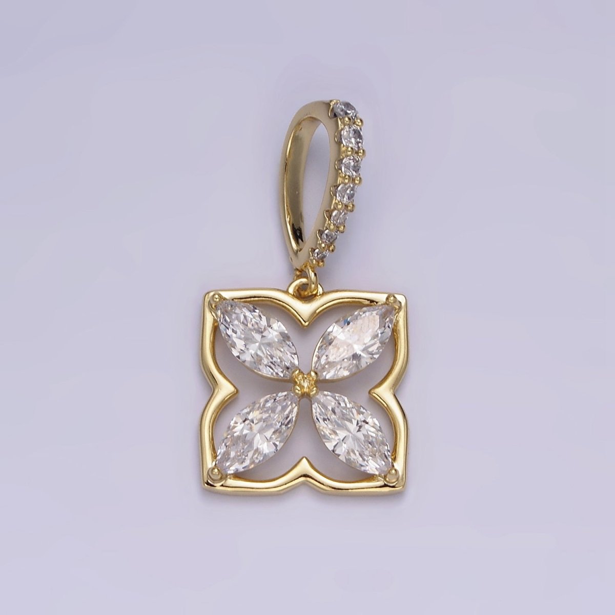 14K Gold Filled Clear Marquise CZ Open Quatrefoil Micro Paved Bail | AA649 - DLUXCA