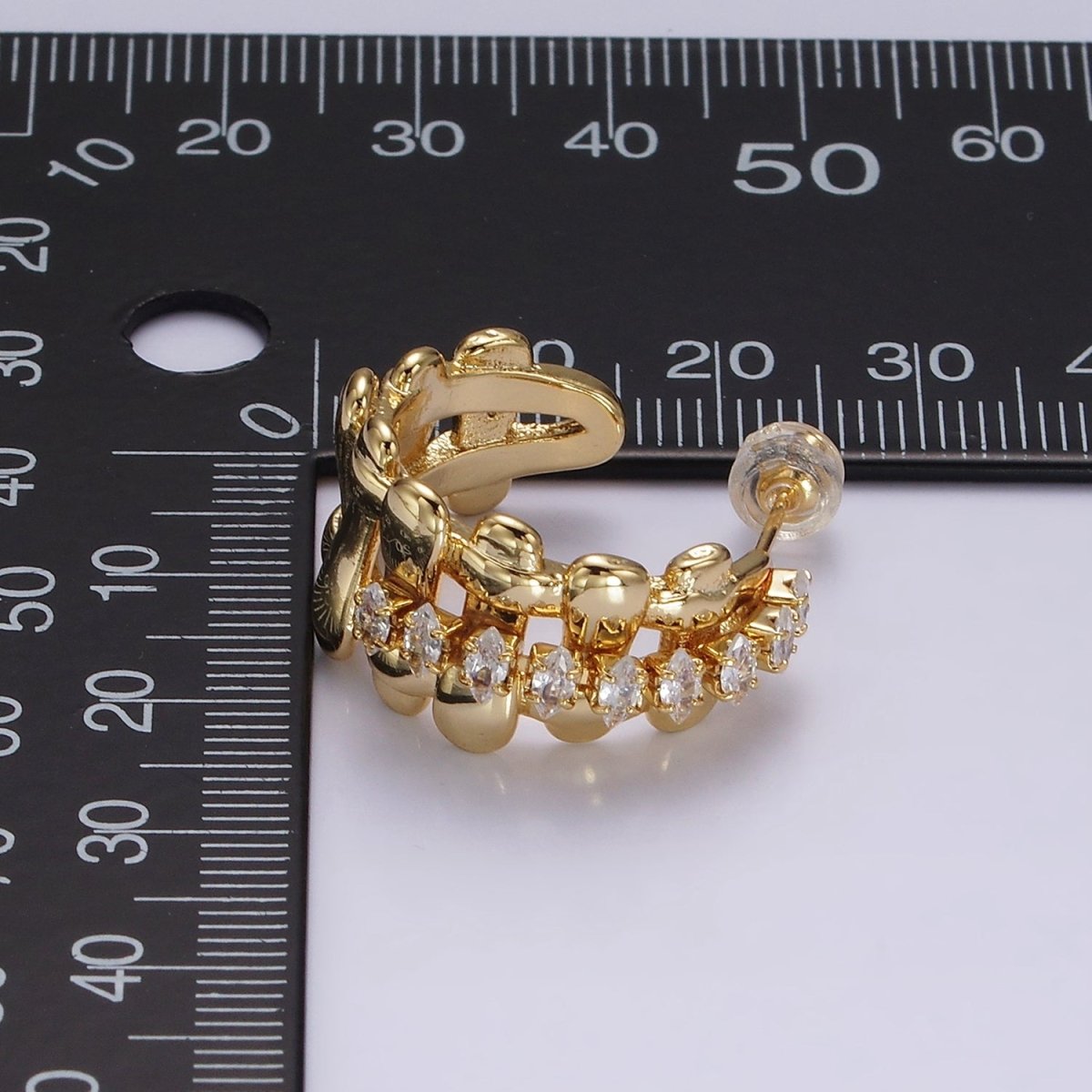 14K Gold Filled Clear Marquise Multiple Flat Bar C-Shaped Hoop Earrings in Gold & Silver | AE243 AE244