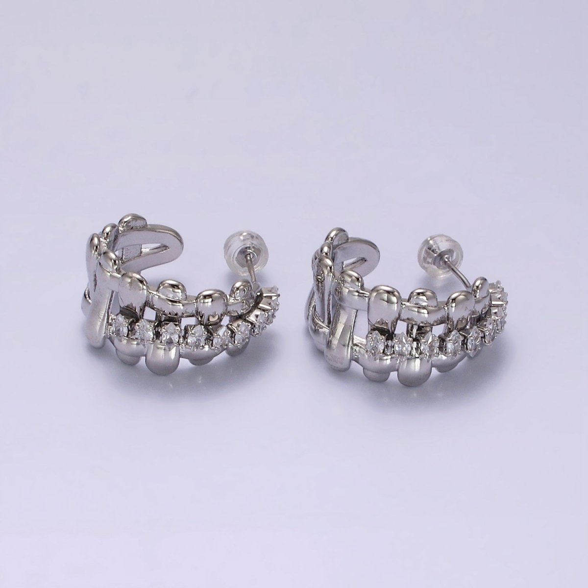 14K Gold Filled Clear Marquise Multiple Flat Bar C-Shaped Hoop Earrings in Gold & Silver | AE243 AE244