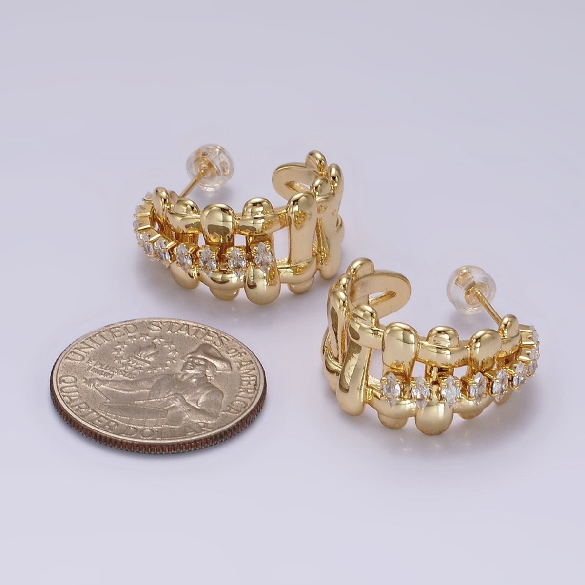 14K Gold Filled Clear Marquise Multiple Flat Bar C-Shaped Hoop Earrings in Gold & Silver | AE243 AE244