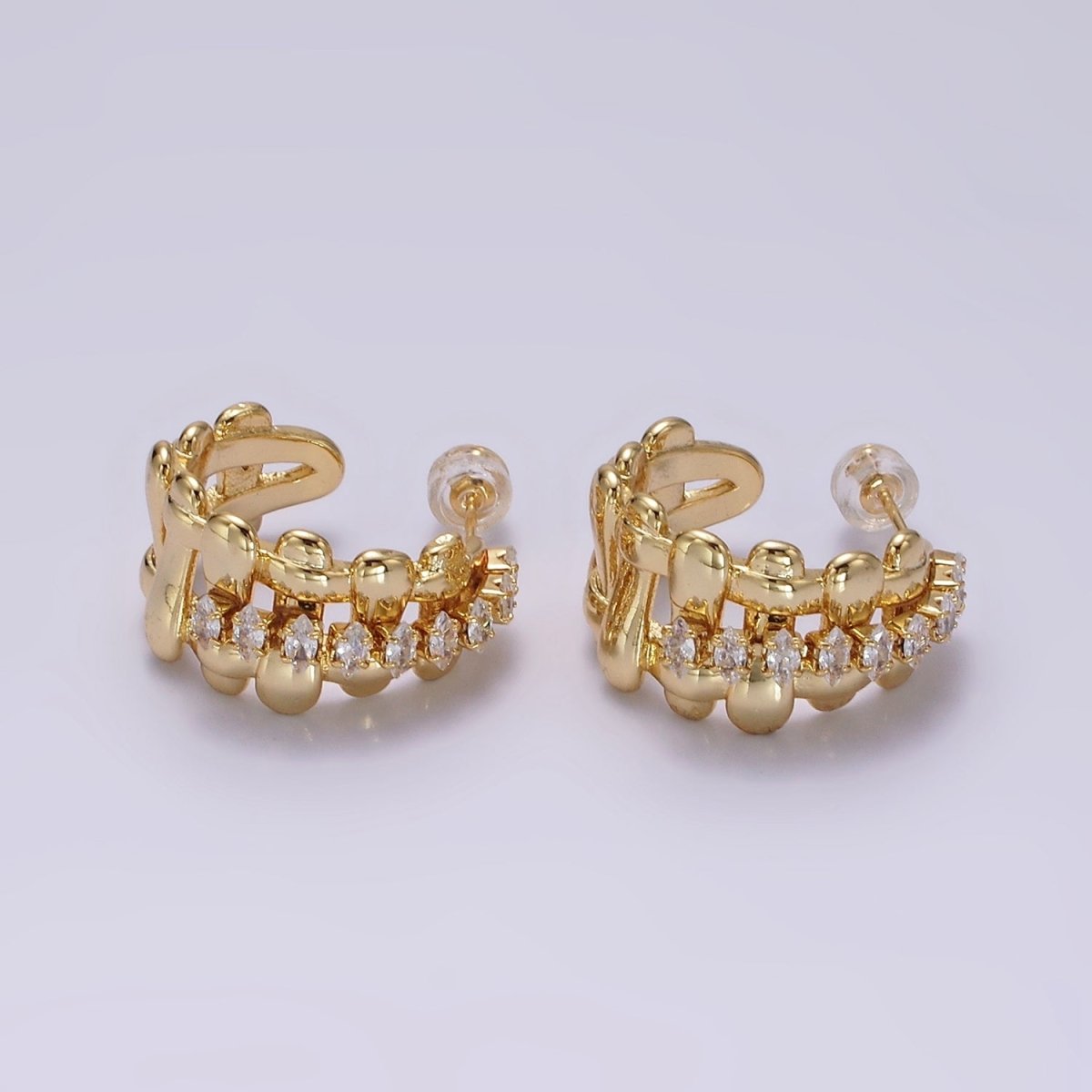 14K Gold Filled Clear Marquise Multiple Flat Bar C-Shaped Hoop Earrings in Gold & Silver | AE243 AE244