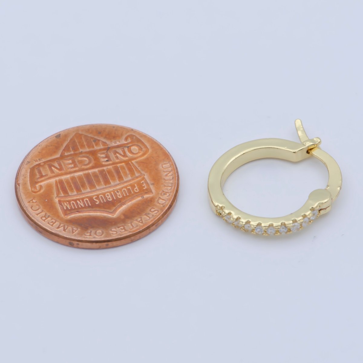 14K Gold Filled Clear Micro Paved 15mm Latch Hoop Earrings | Leo-770 - DLUXCA