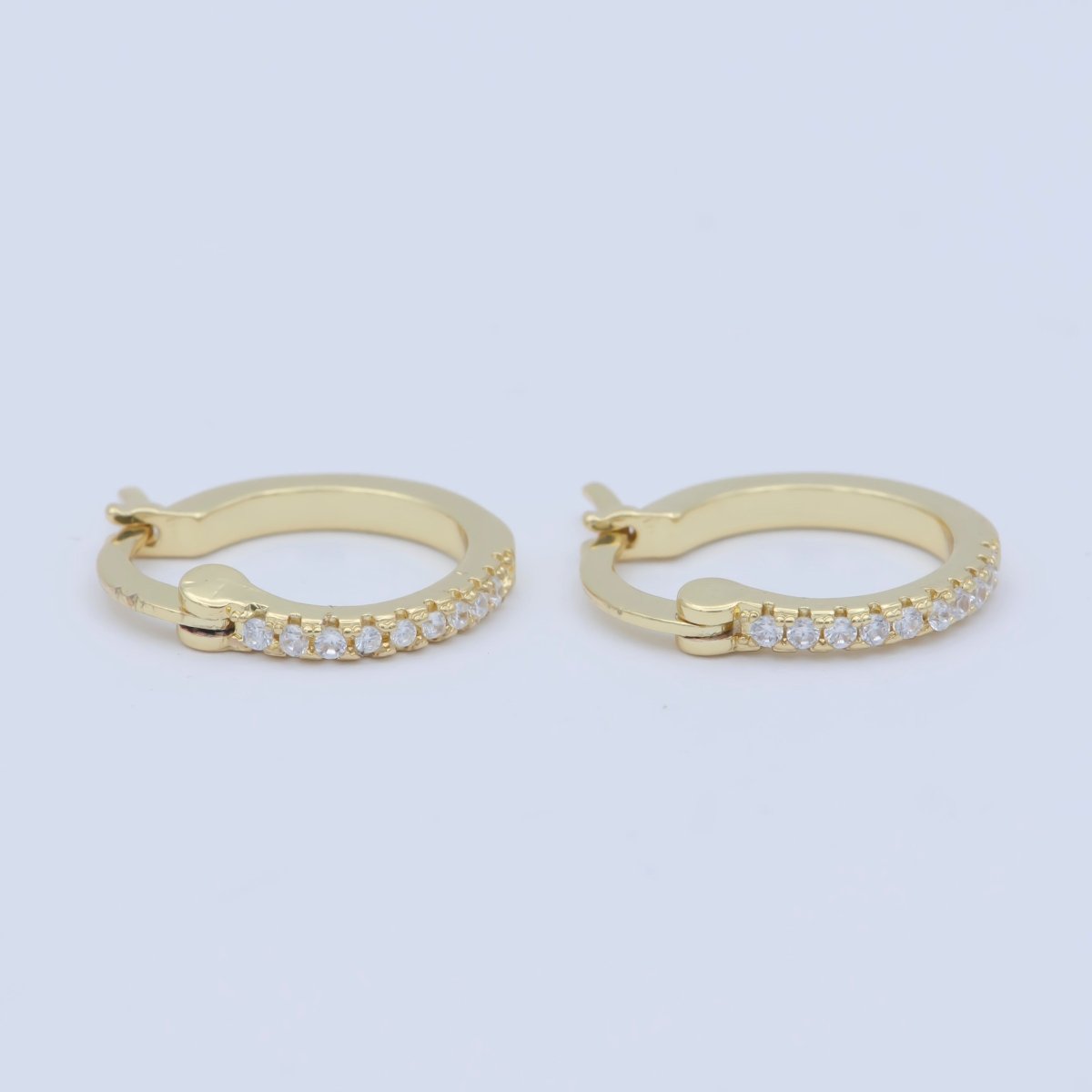 14K Gold Filled Clear Micro Paved 15mm Latch Hoop Earrings | Leo-770 - DLUXCA