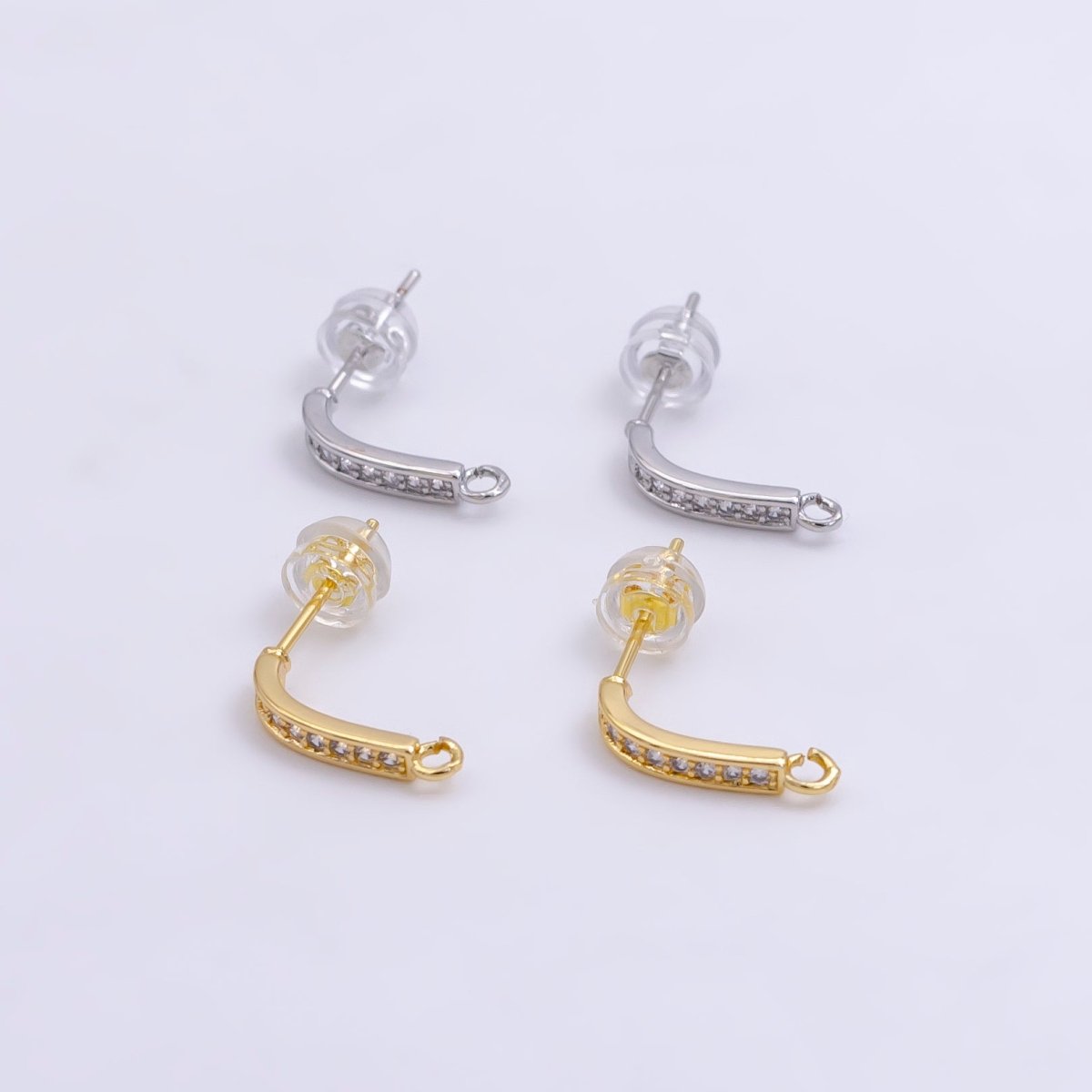 14K Gold Filled Clear Micro Paved CZ Bar Stud Earrings in Gold & Silver | Z612 Z613