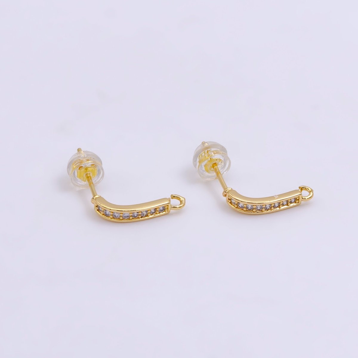 14K Gold Filled Clear Micro Paved CZ Bar Stud Earrings in Gold & Silver | Z612 Z613