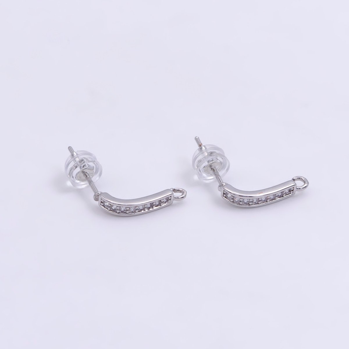 14K Gold Filled Clear Micro Paved CZ Bar Stud Earrings in Gold & Silver | Z612 Z613